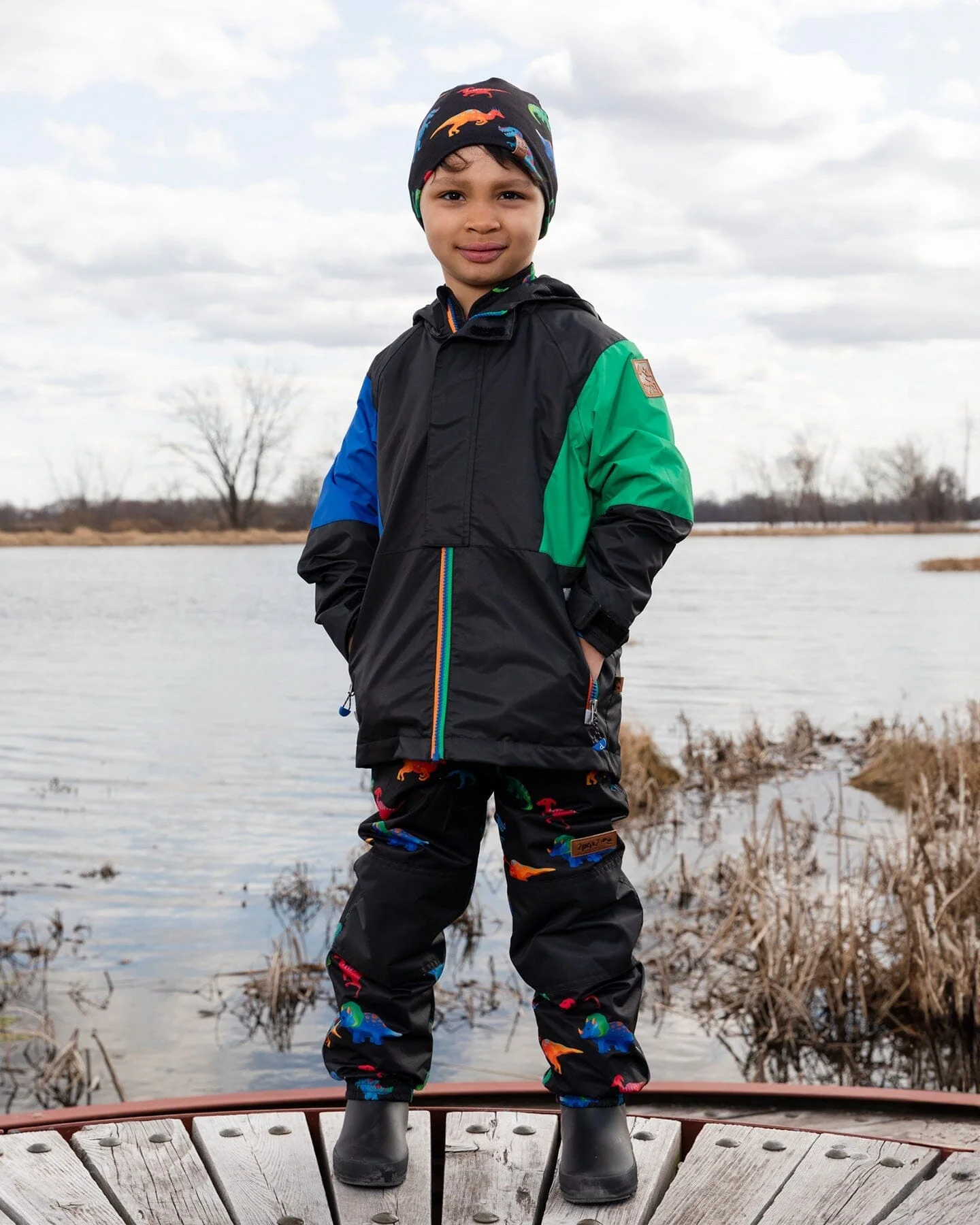 3-In-1 Two-Piece Mid-Season Outerwear Set Black Dinosaur Print - Image 3