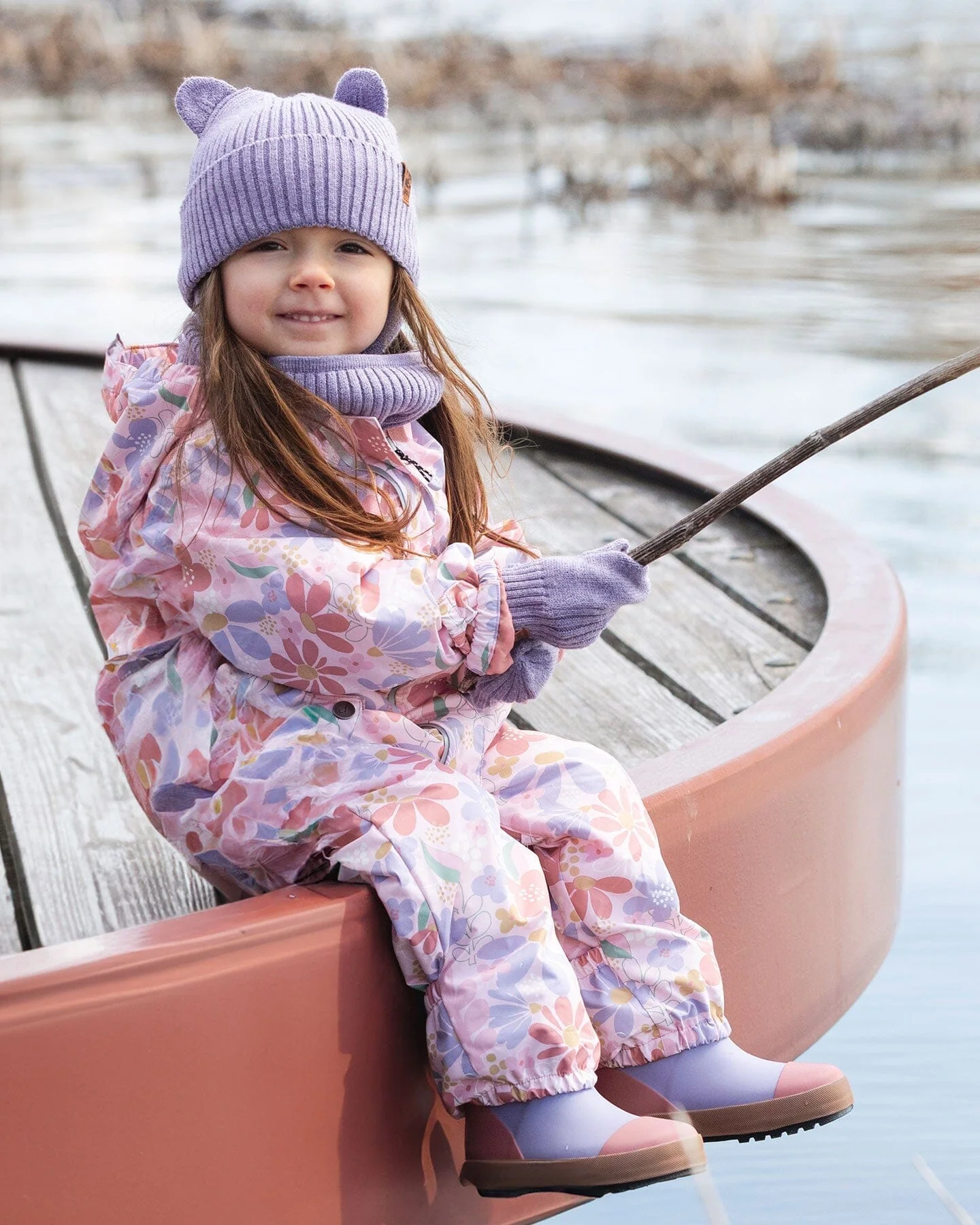 Baby Mid-Season One-Piece Outerwear With Hat Pink Flower Print - Image 2
