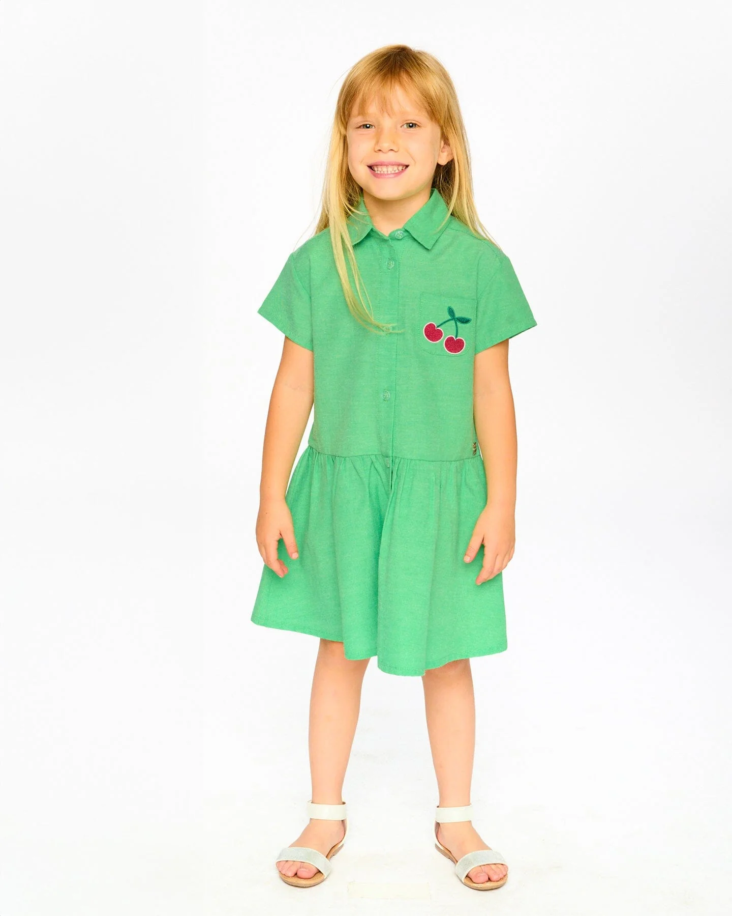 Cotton Shirt Dress With Embroidery Green - Image 2