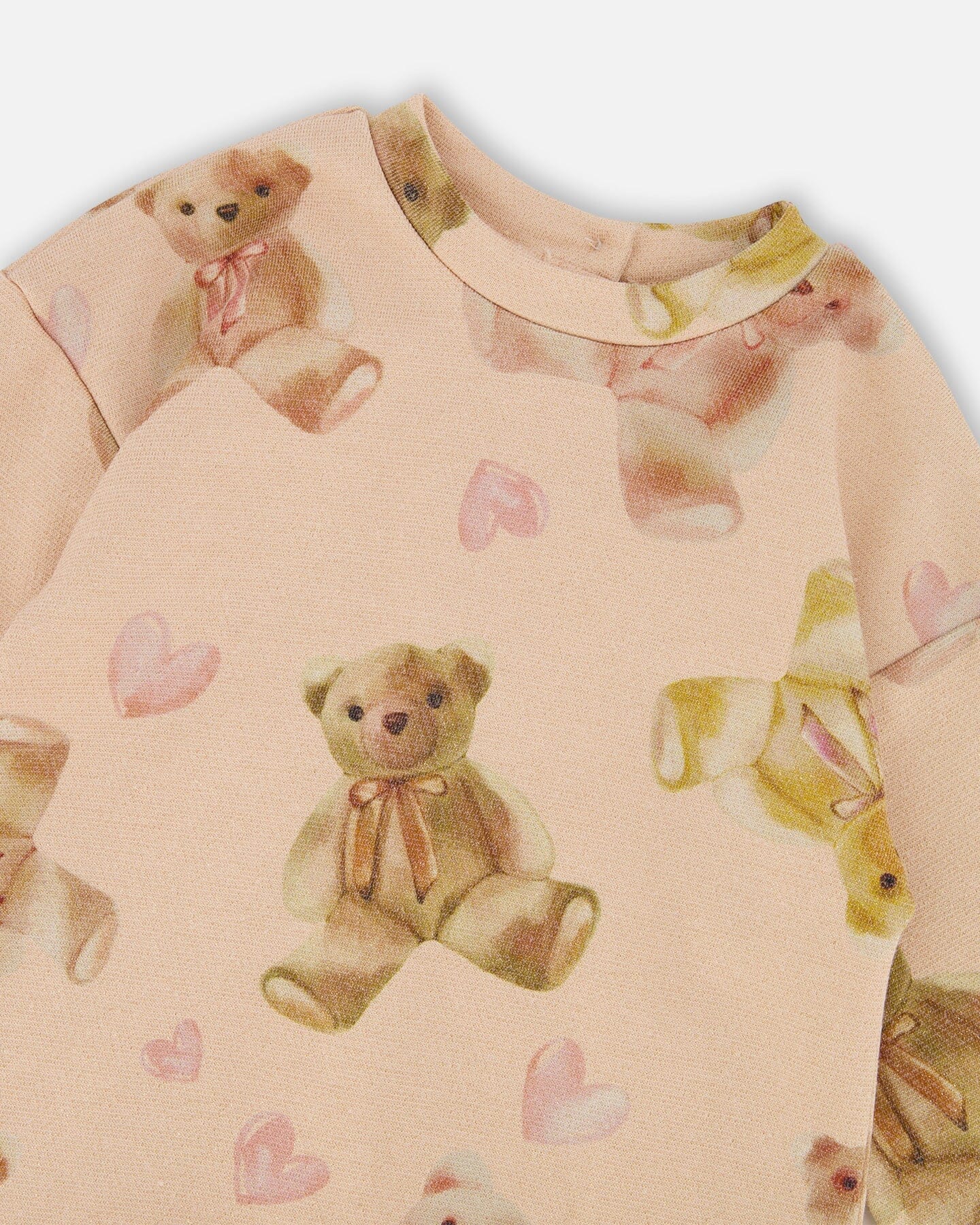 Glittering French Terry Dress Beige Teddy Bear Print - Image 4