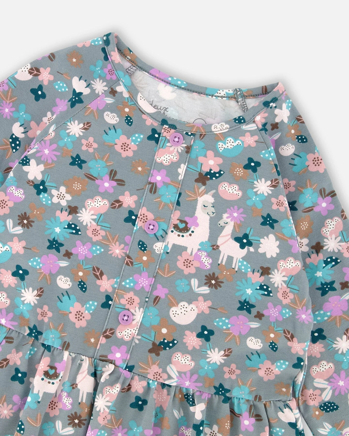 Half Button Organic Cotton Dress Blue Llama Print - Image 4