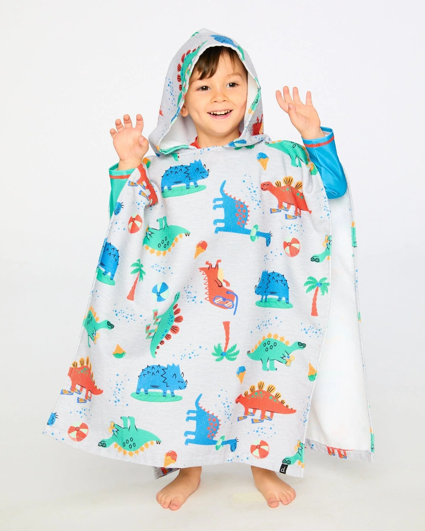 Hooded Beach Towel Grey Baby Dinosaur Print - Image 3