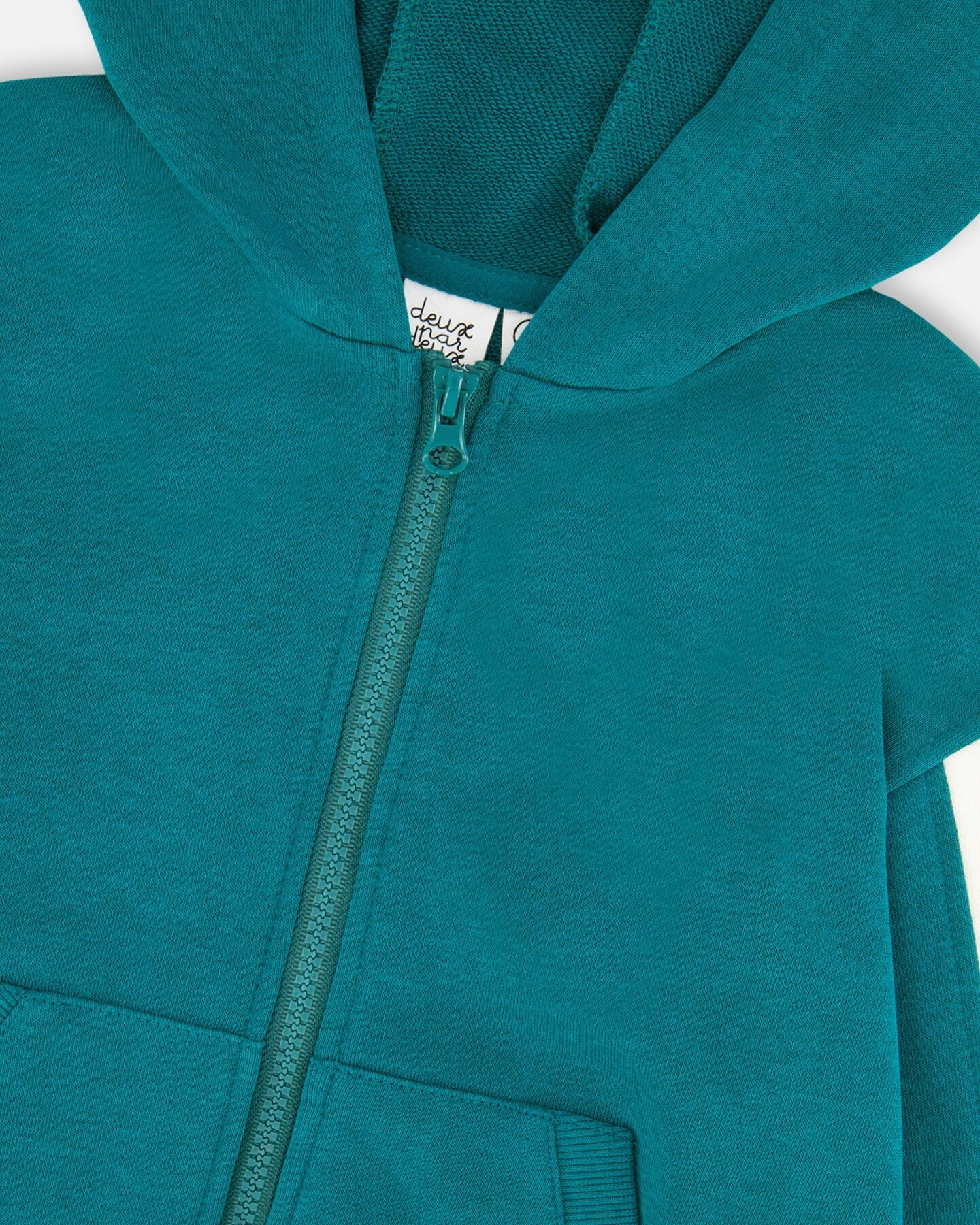 Hooded French Terry Cardigan Dark Turquoise - Image 4