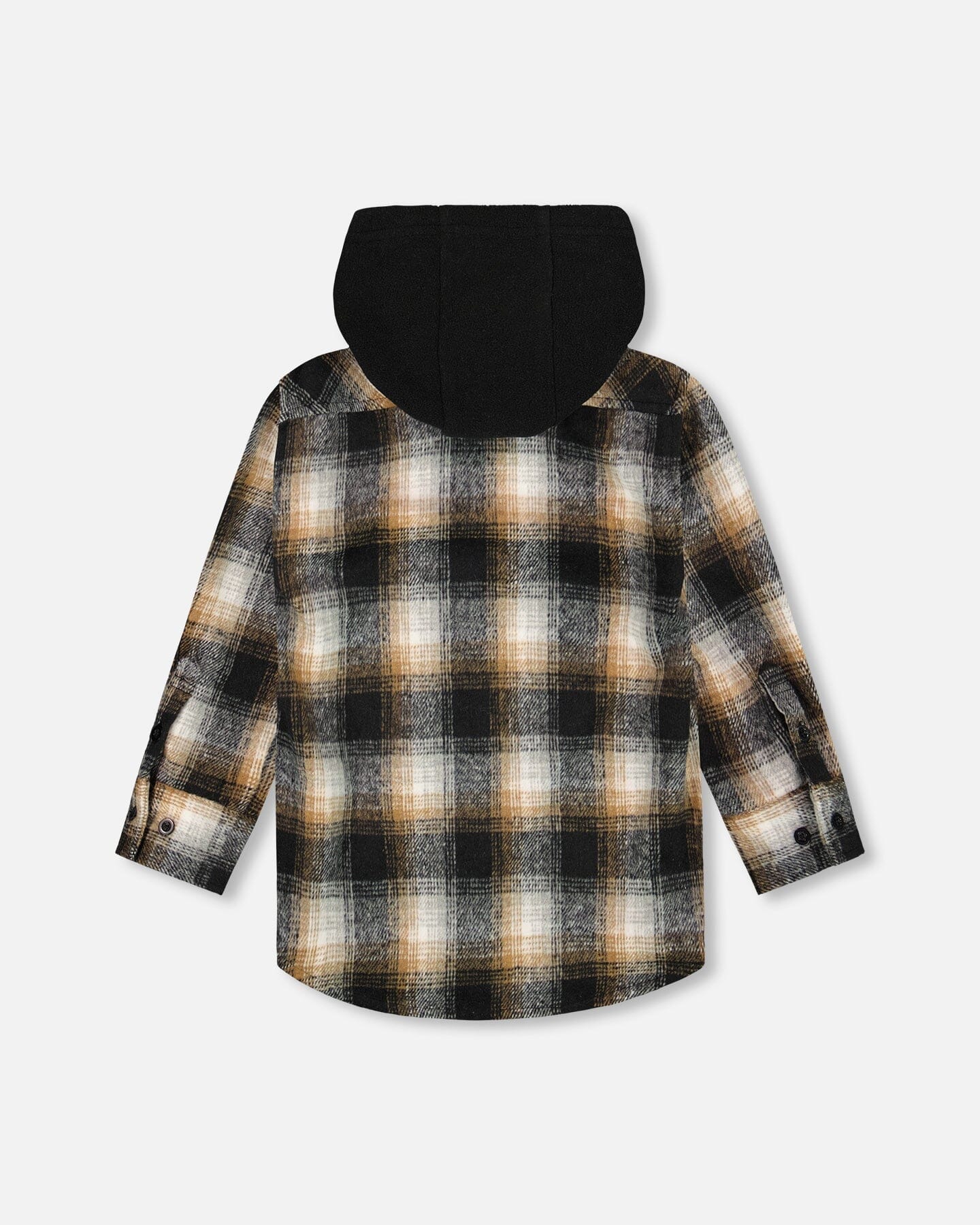 Hooded Polar Fleece Overshirt With Hood Black And Brown Plaid - Image 3