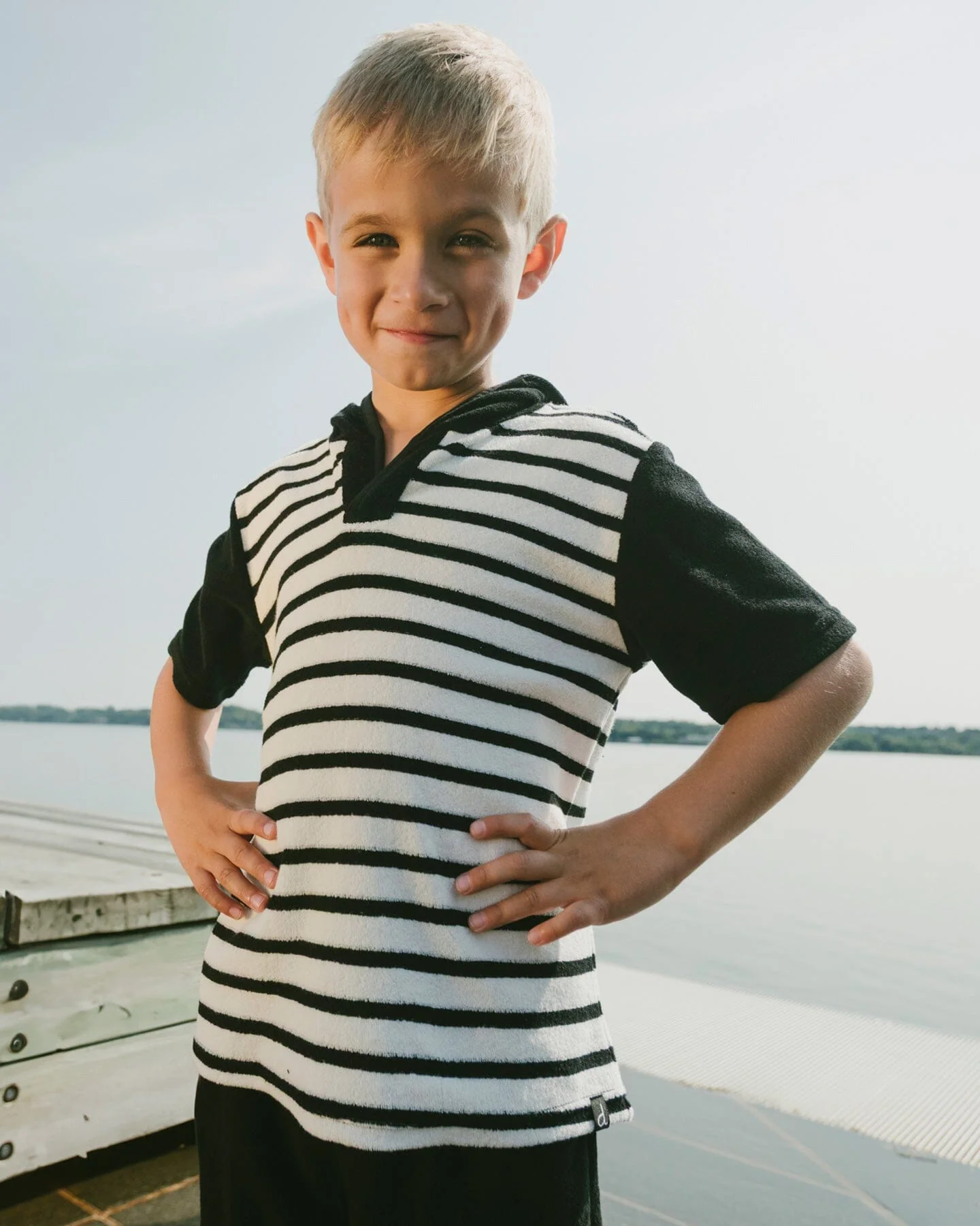 Hooded Terry T-Shirt With Shorts Set Black And White Stripes - Image 2
