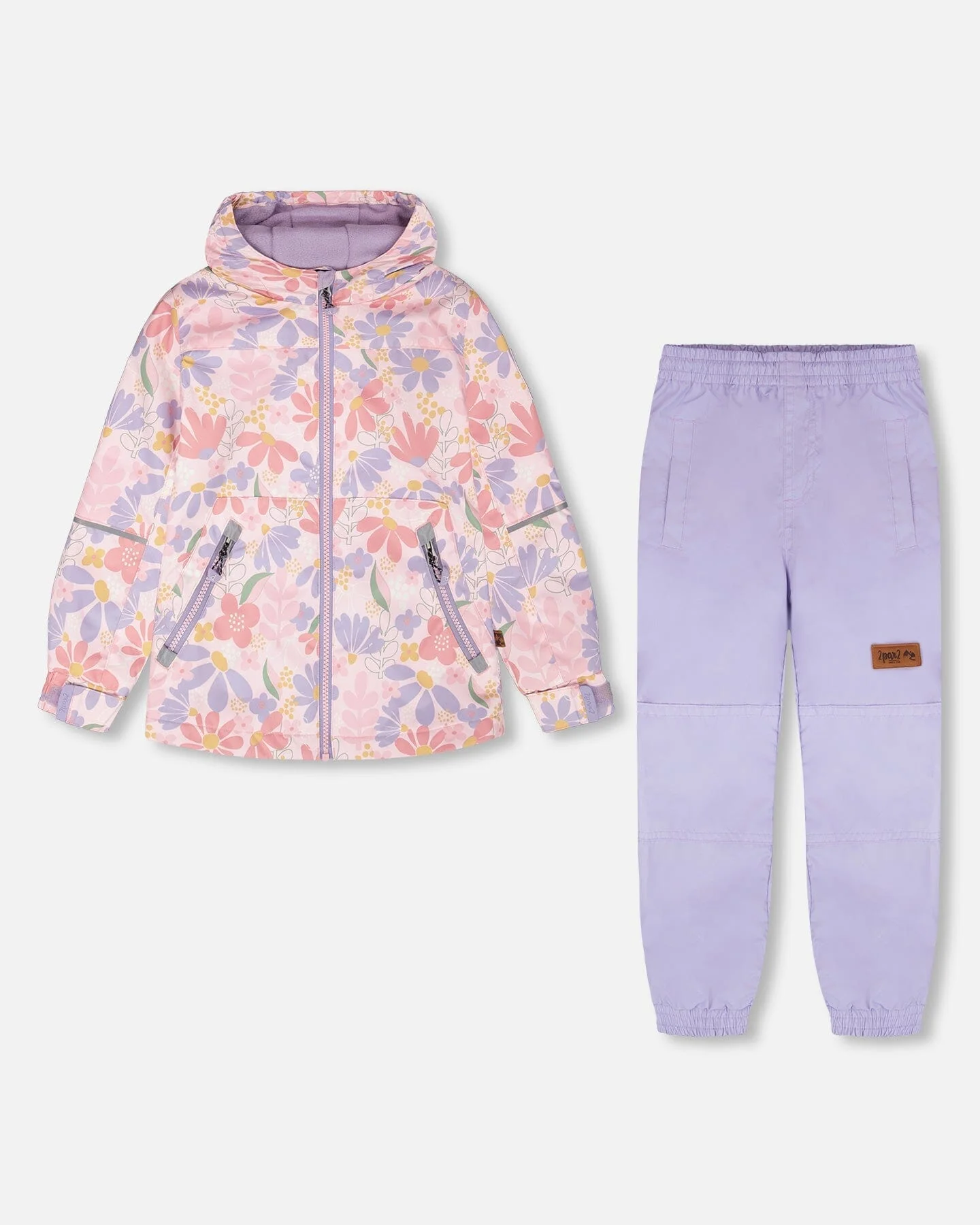 Insulated Two-Piece Mid-Season Outerwear Set Pink Flower Print