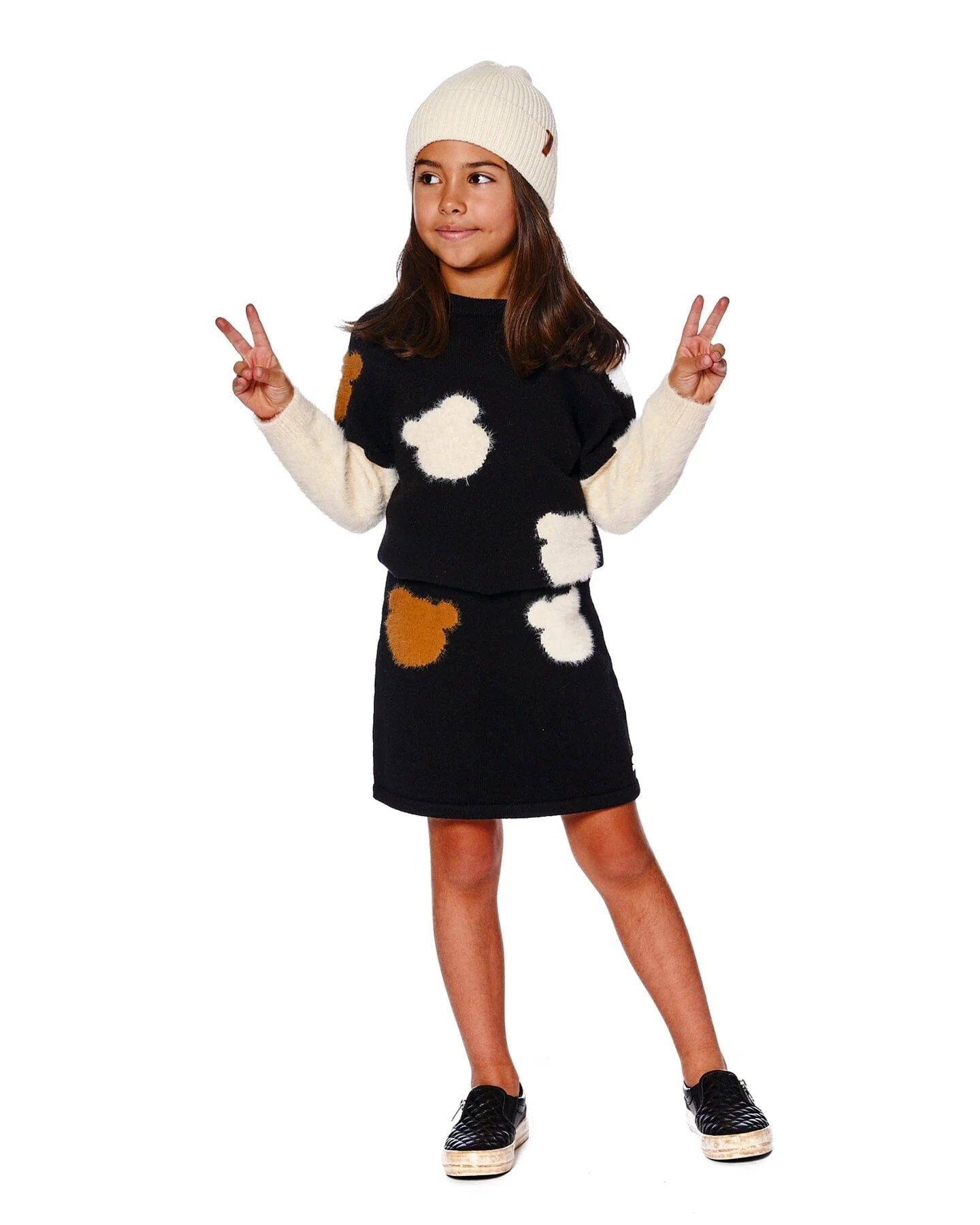 Knitted Skirt Black With Bear Intarsia - Image 2