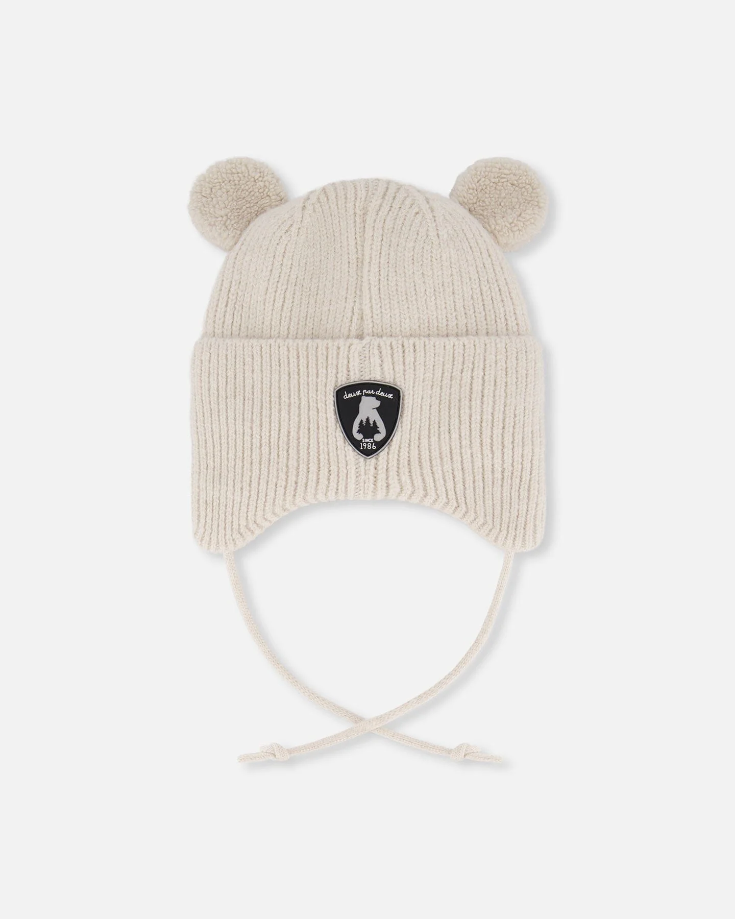Lined Baby Winter Knit Hat With Ear Flaps Off-White - Image 3