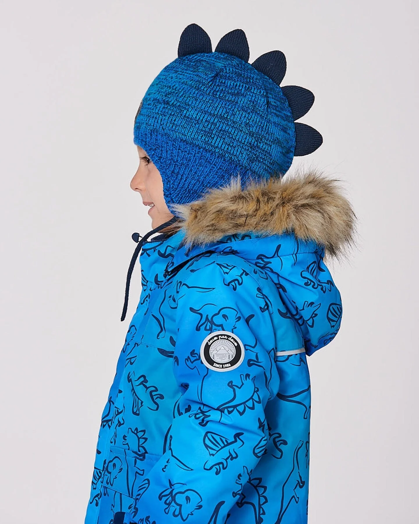 Lined Dino Peruvian Knit Winter Hat With Pompom Blue - Image 3