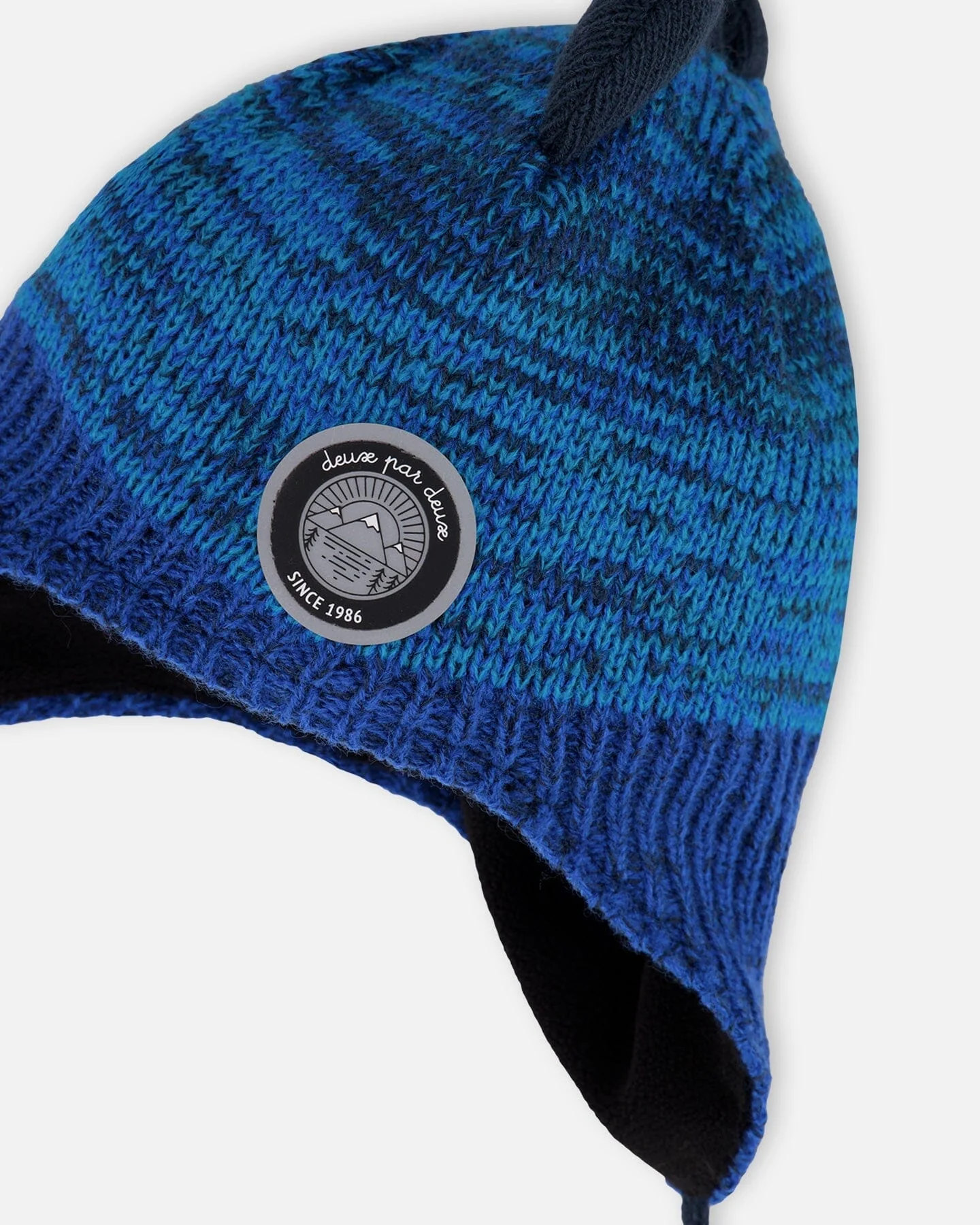 Lined Dino Peruvian Knit Winter Hat With Pompom Blue - Image 5