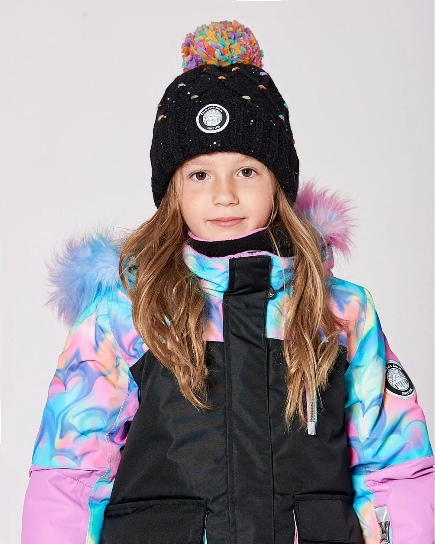 Lined Knit Pompom Hat Black And Multicolor With Little Sequins - Image 3