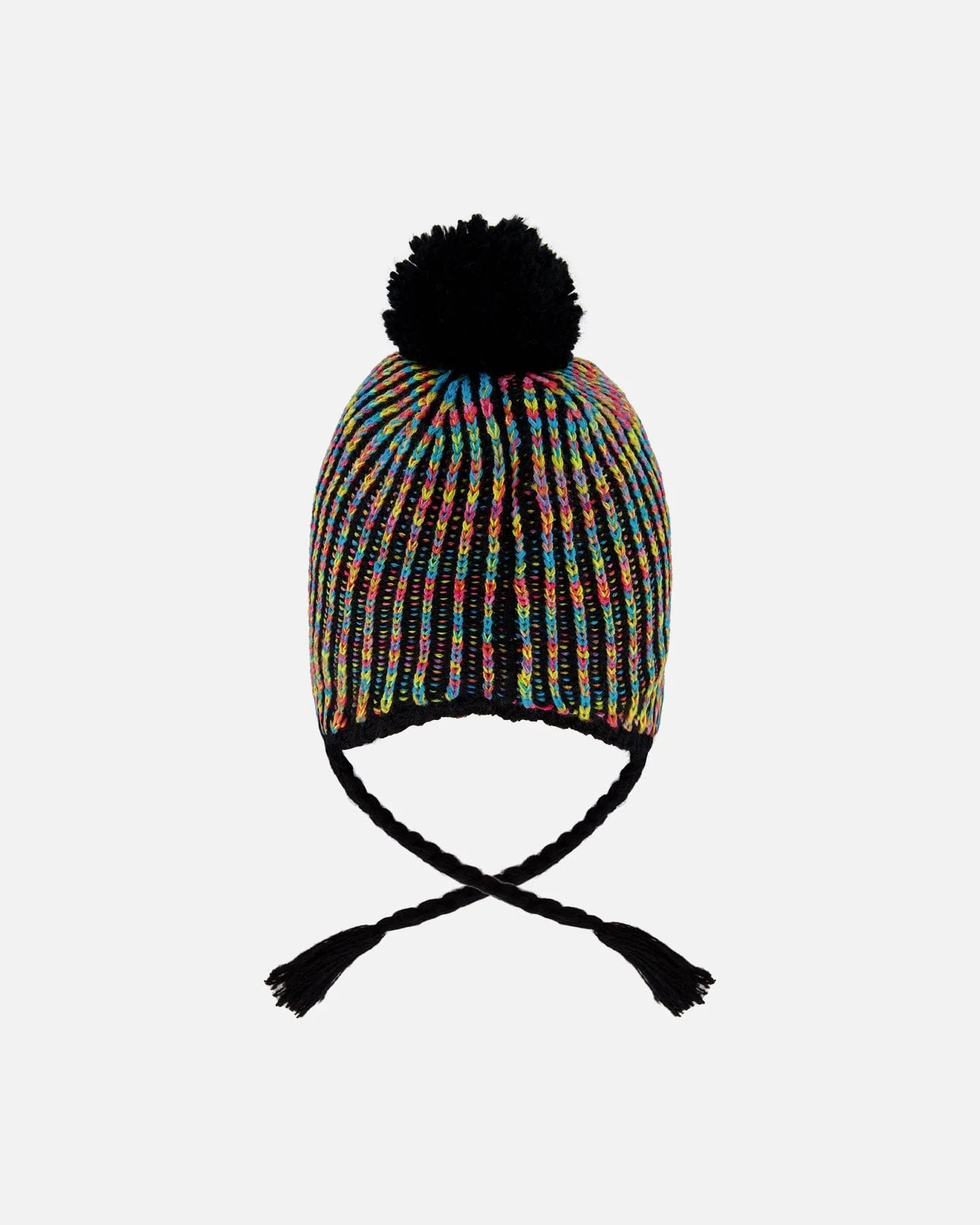 Lined Peruvian Knit Pompom Hat Black And Multicolor - Image 3