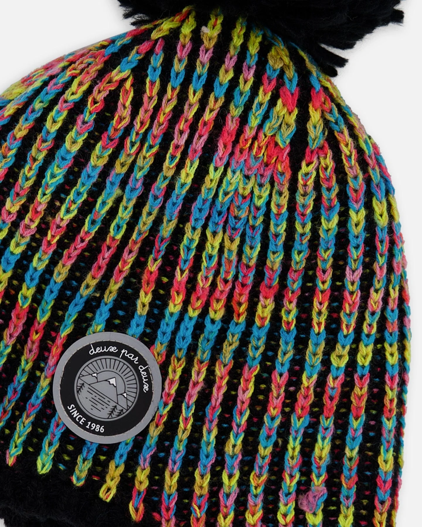 Lined Peruvian Knit Pompom Hat Black And Multicolor - Image 4