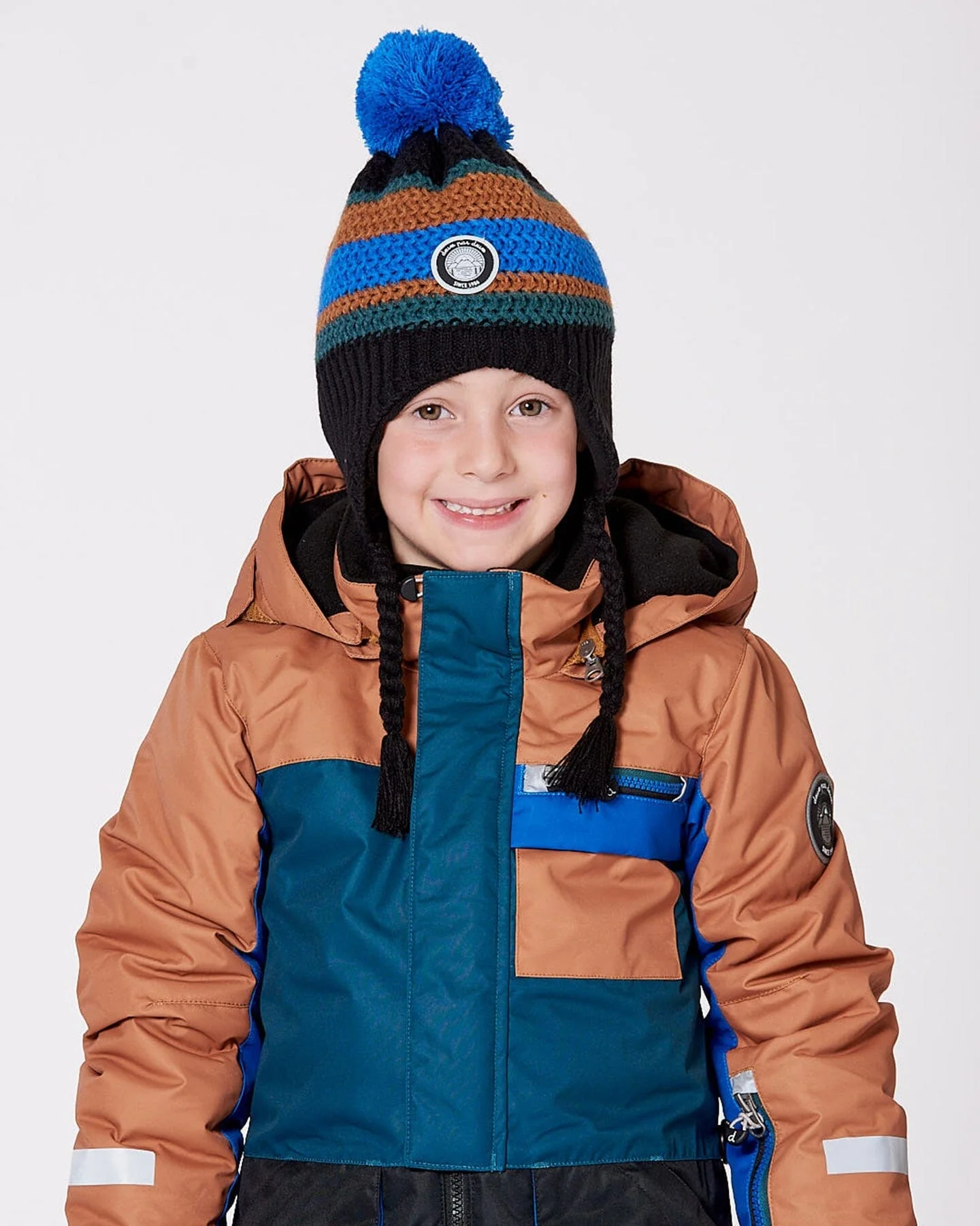 Lined Peruvian Knit Pompom Hat Black, Blue And Brown - Image 3