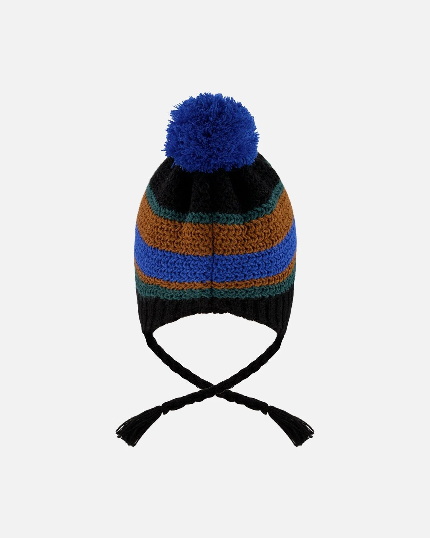 Lined Peruvian Knit Pompom Hat Black, Blue And Brown - Image 4