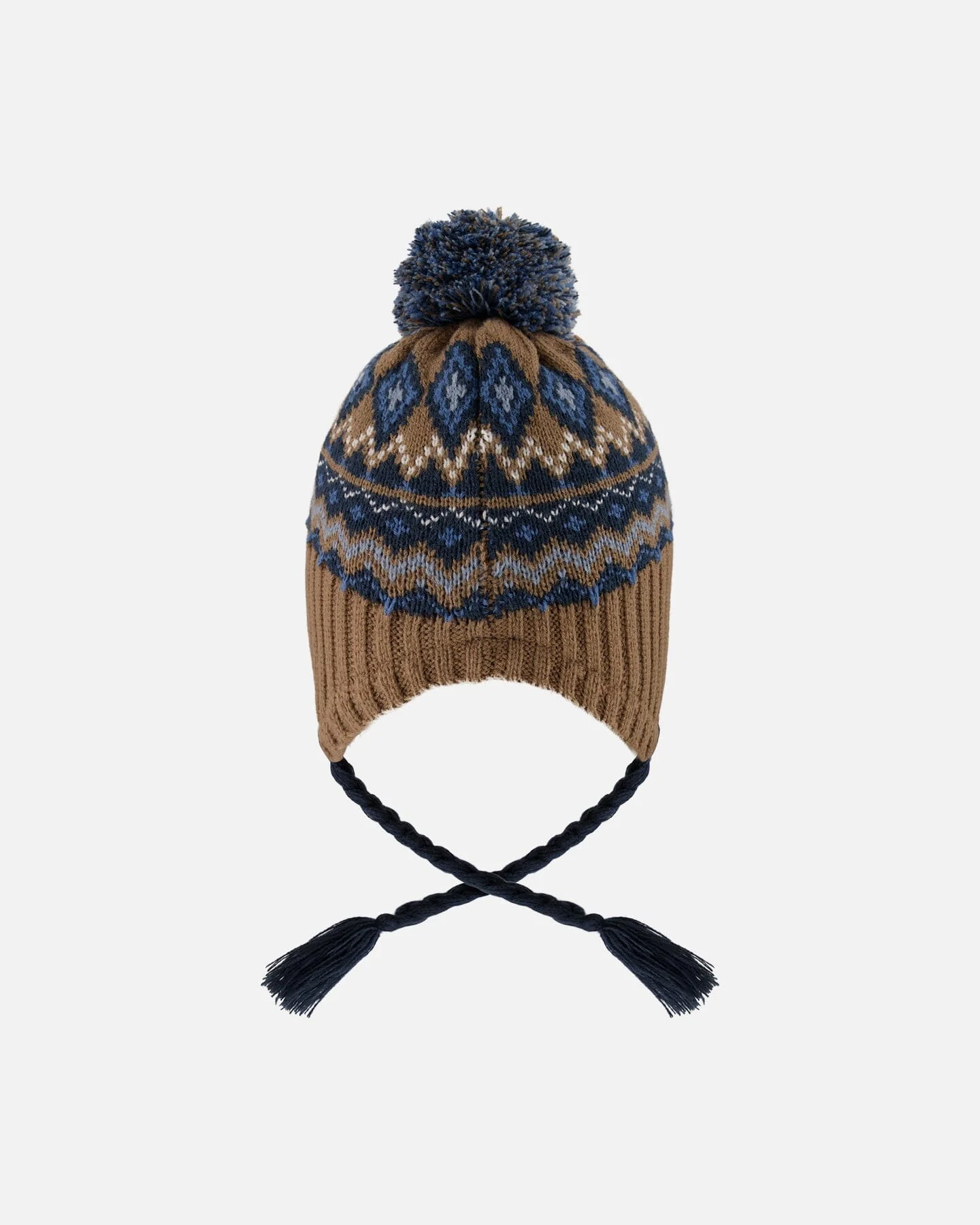 Lined Peruvian Knit Pompom Hat Taupe And Navy - Image 3