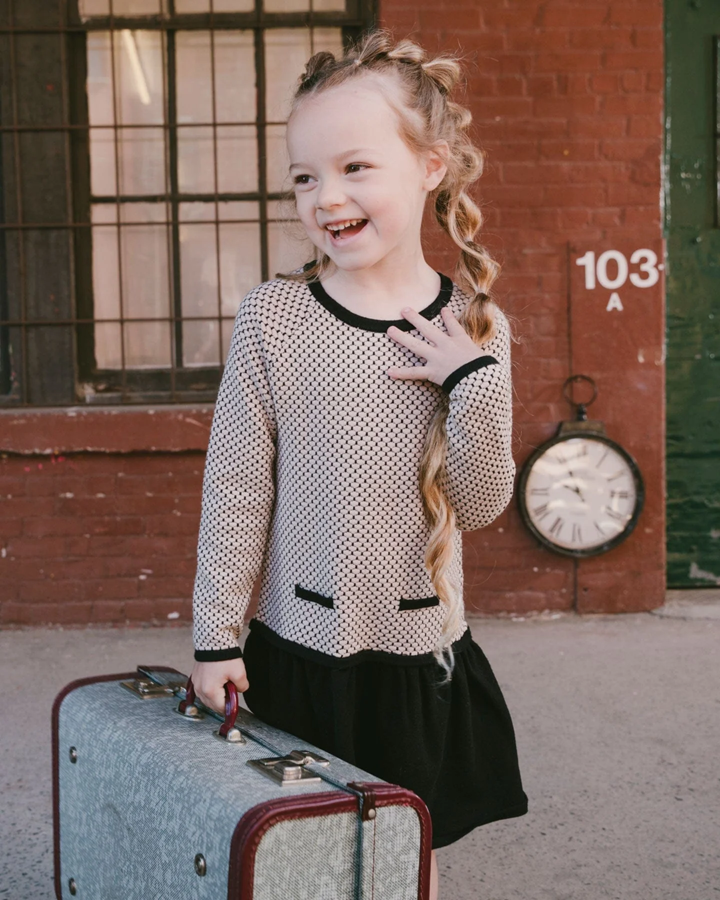 Long Sleeve Knit Sweater Dress Black And Beige - Image 2