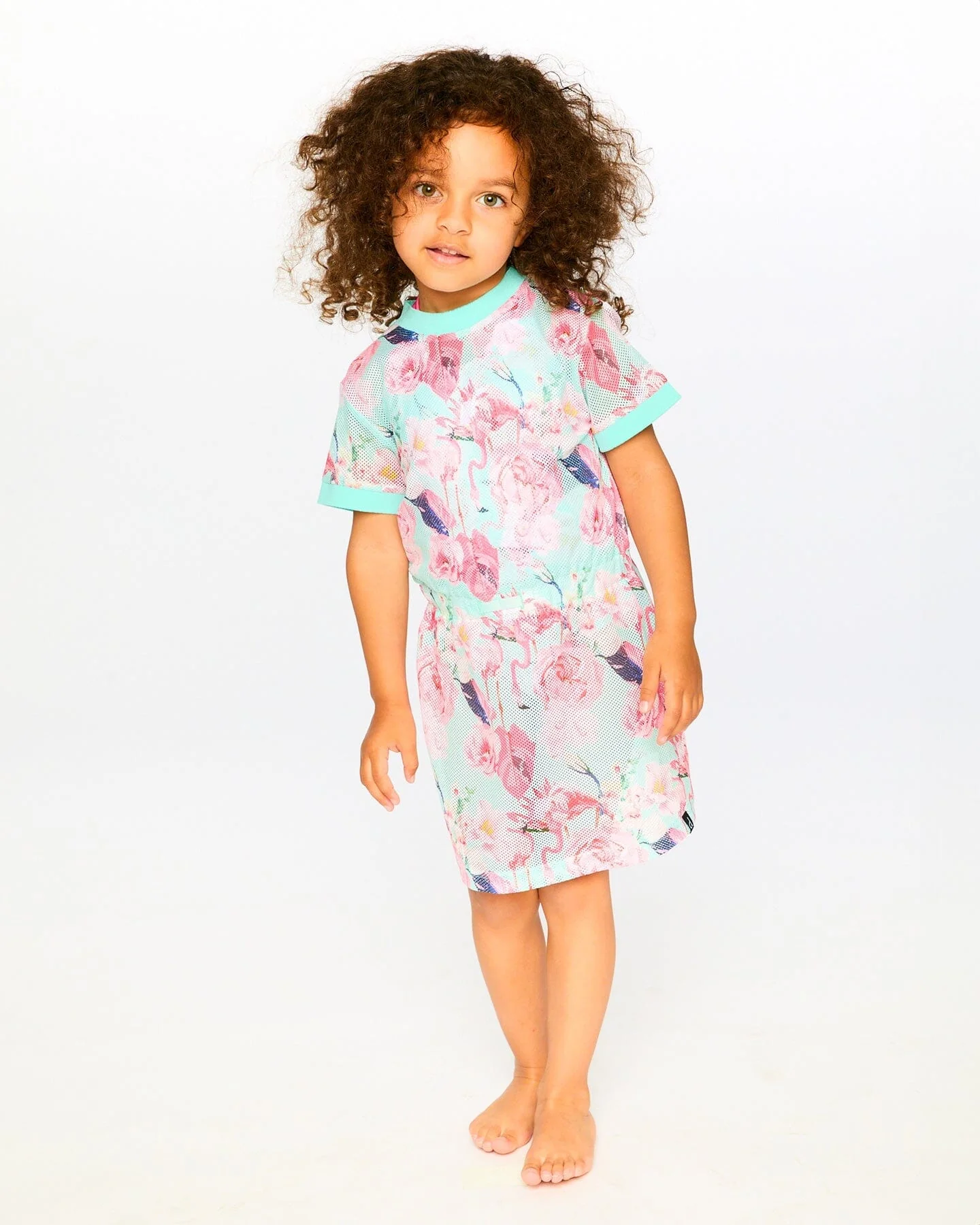 Mesh Beach Dress Blue Flamingo Print - Image 3