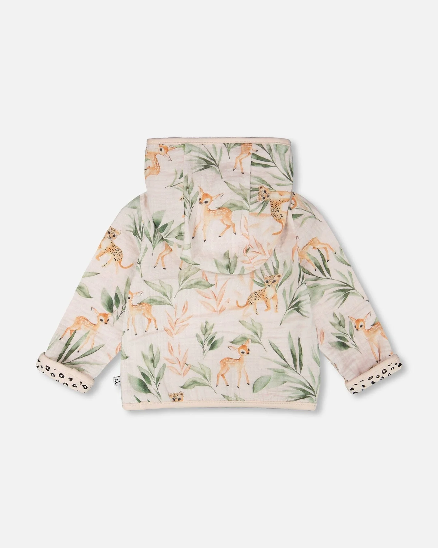 Muslin And Organic Cotton Jersey Reversible Hooded Jacket Peach Deer/Leopard Print - Image 5