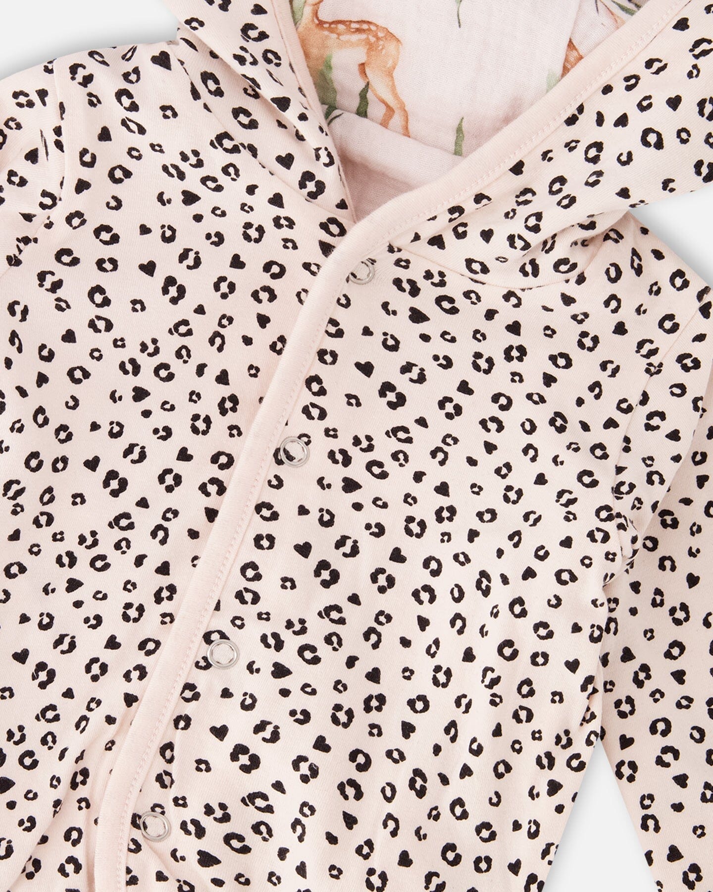 Muslin And Organic Cotton Jersey Reversible Hooded Jacket Peach Deer/Leopard Print - Image 7