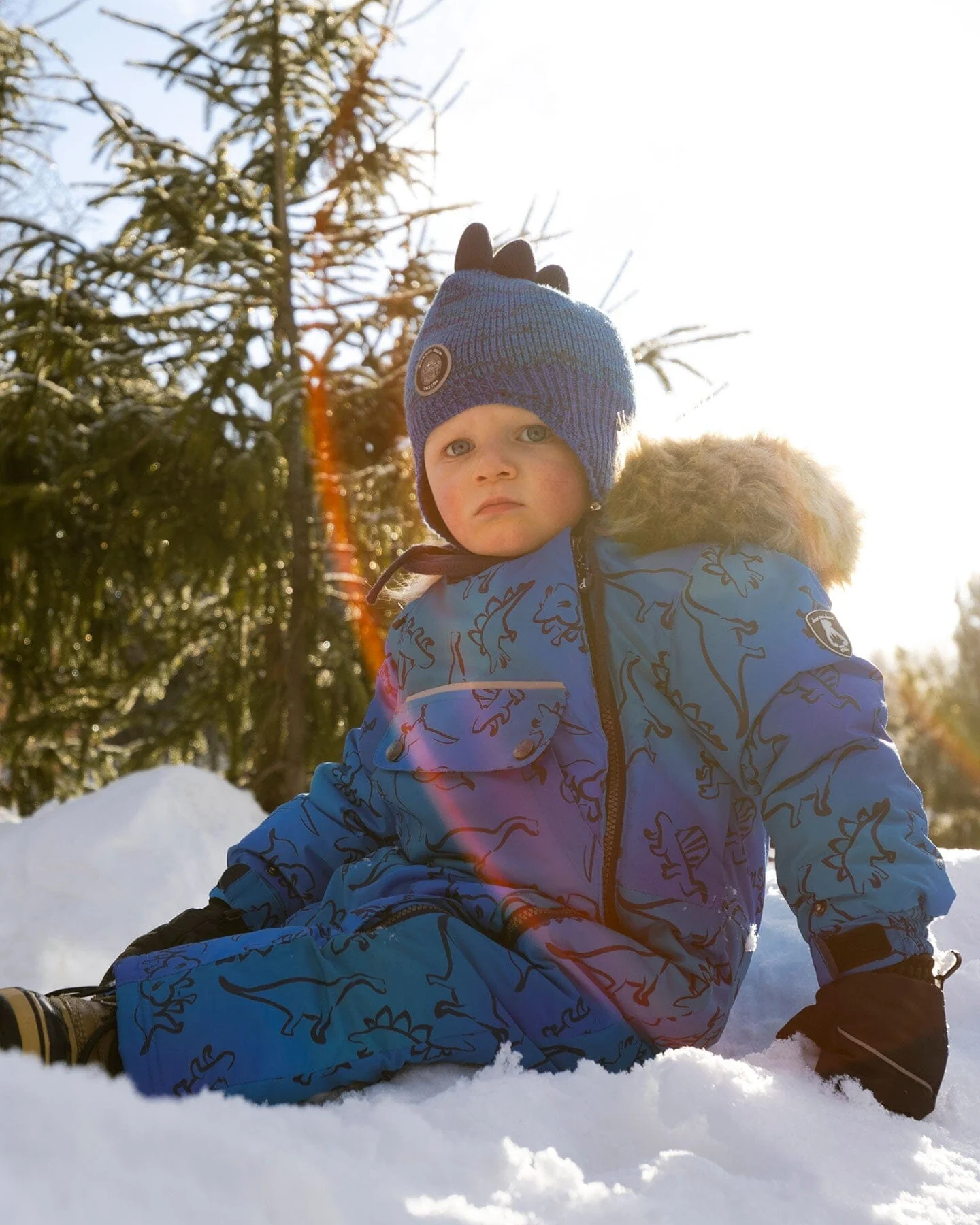 One-Piece Baby Play Snowsuit Designed For Car Seat Blue Gradient Dinosaur Print - Image 2