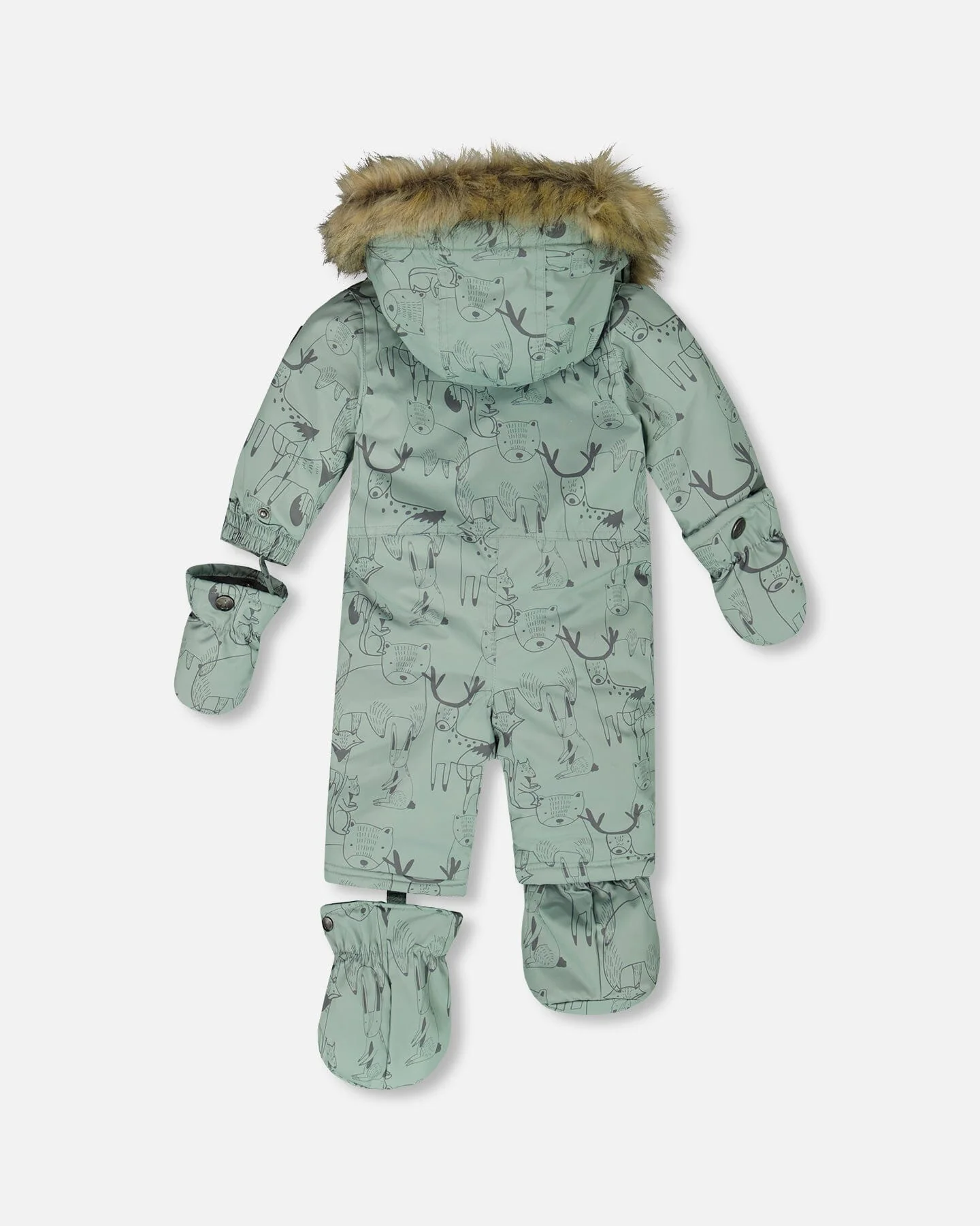 One-Piece Baby Play Snowsuit Designed For Car Seat Sage Animal Print - Image 4