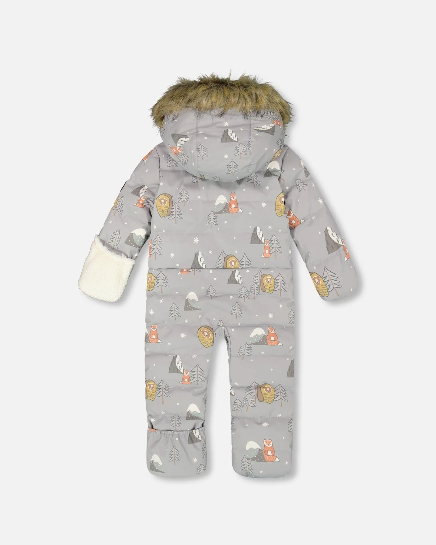 One-Piece Baby Snug Snowsuit Designed For Car Seat Gray Bear Print - Image 4