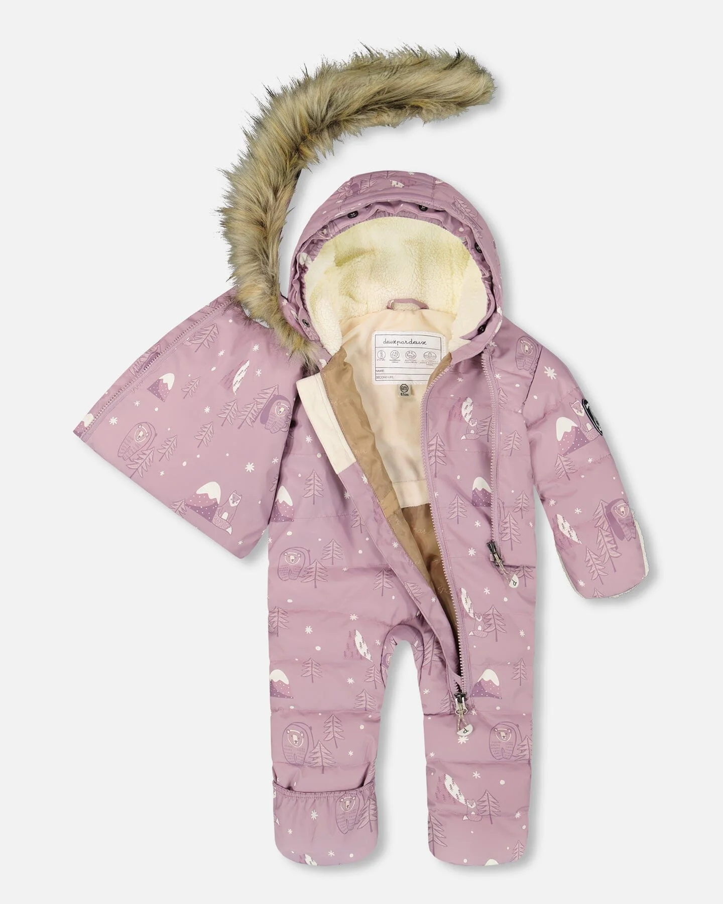 One-Piece Baby Snug Snowsuit Designed For Car Seat Purple Bear Print - Image 3