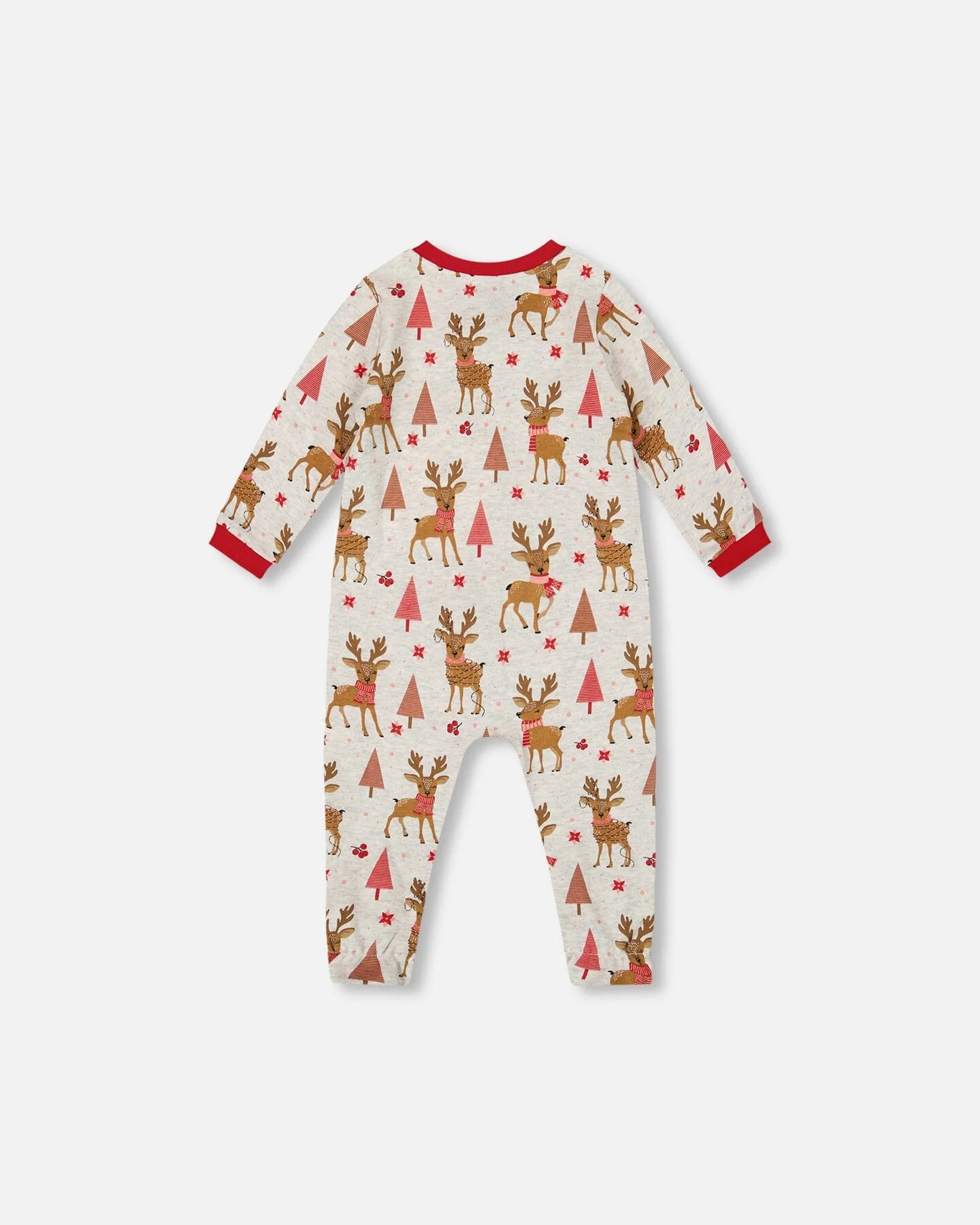One-Piece Organic Cotton Pajama Beige Girly Reindeer Print - Image 2