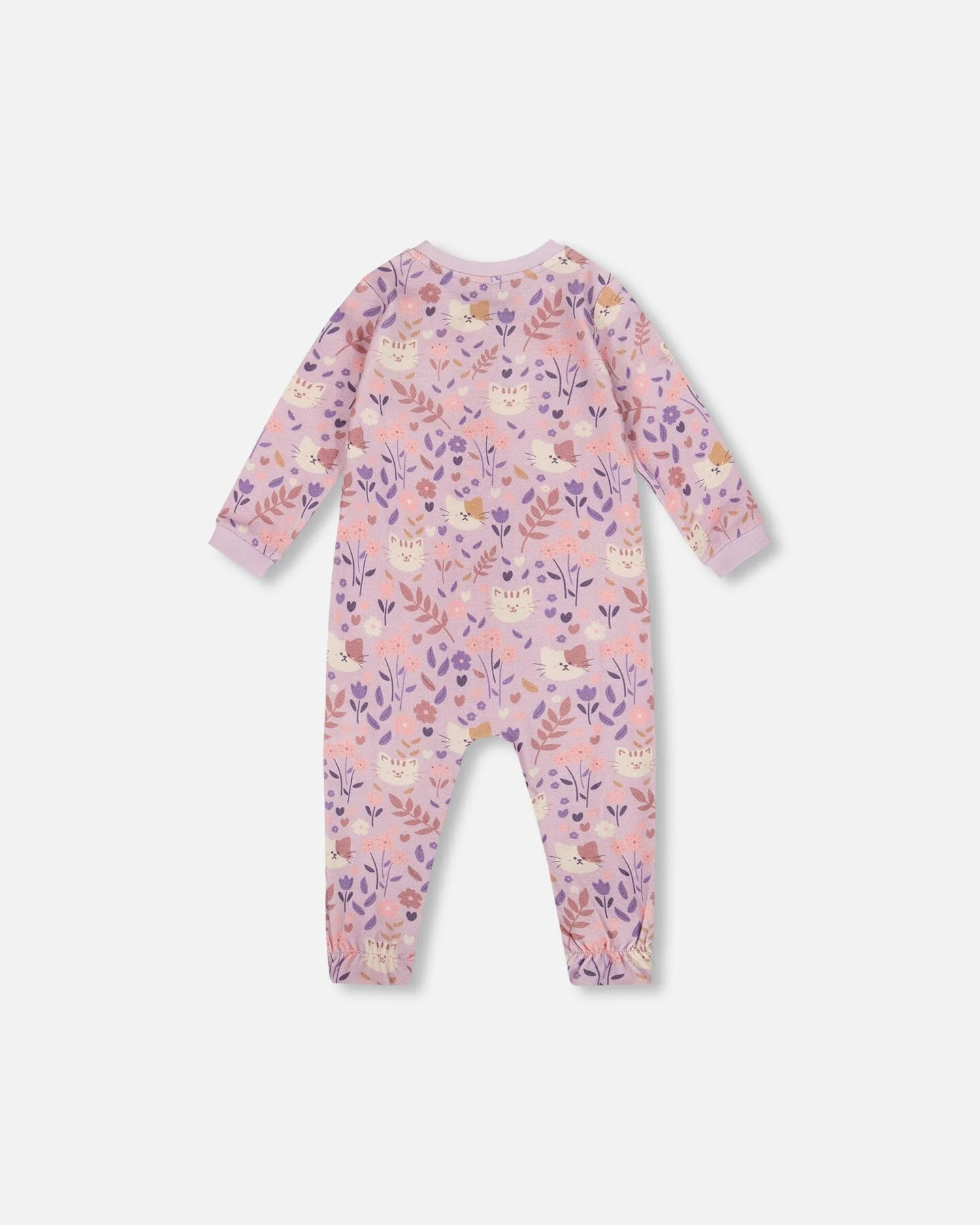One-Piece Organic Cotton Pajama Lilac Cat Print - Image 2