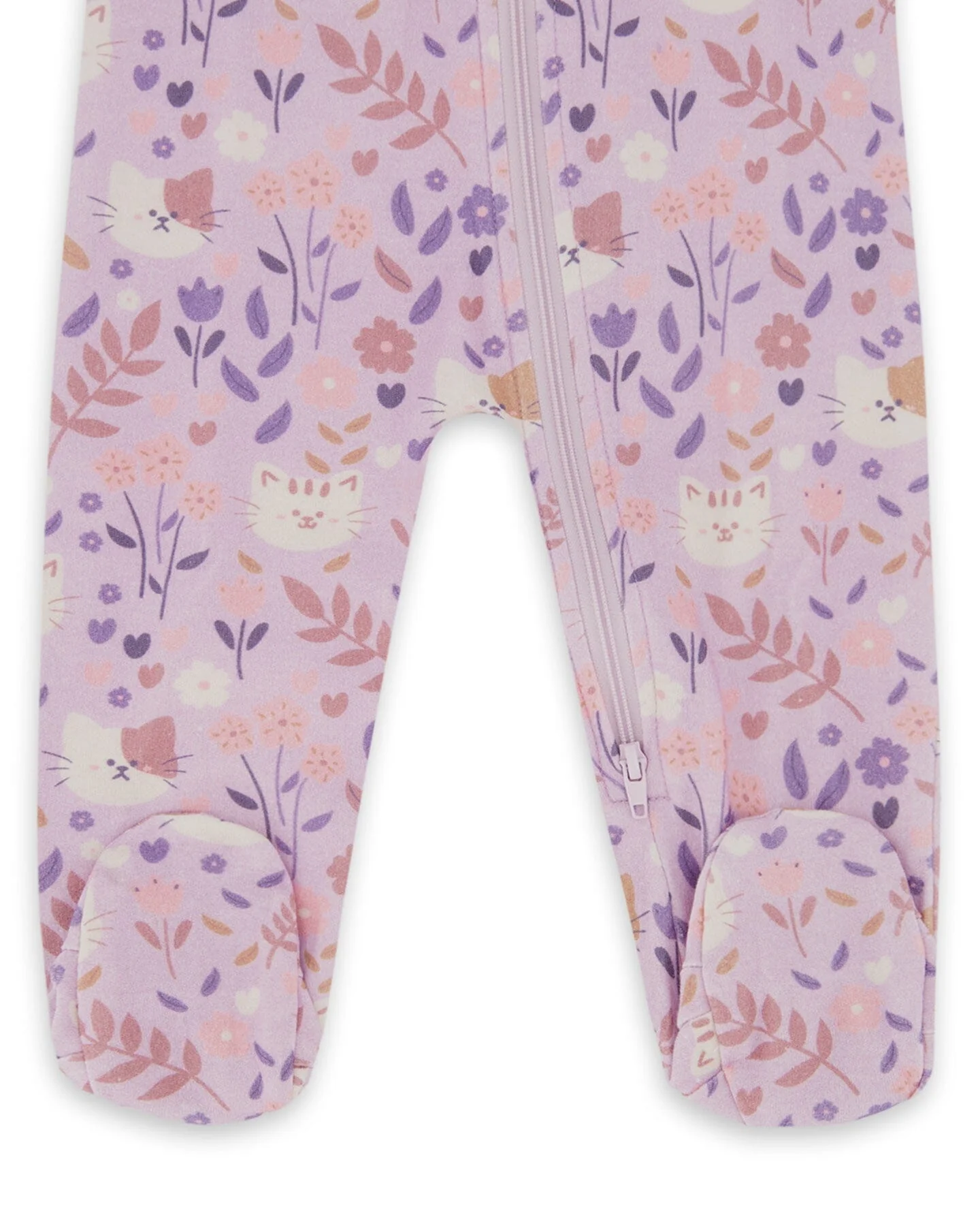 One-Piece Organic Cotton Pajama Lilac Cat Print - Image 3