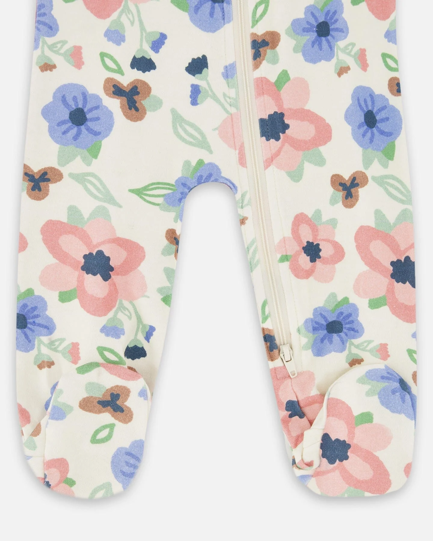 One-Piece Organic Cotton Pajama Off-White Flower Print - Image 3