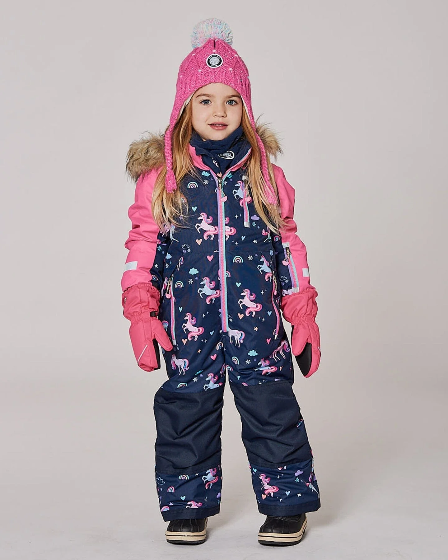One-Piece Play Snowsuit Navy Unicorn Print - Image 2