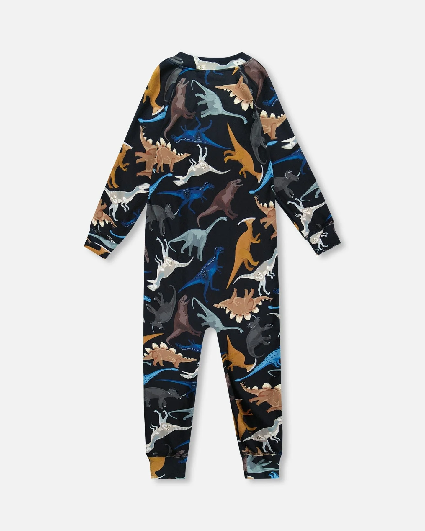 One-Piece Thermal Underwear Black Dinosaur Print - Image 3