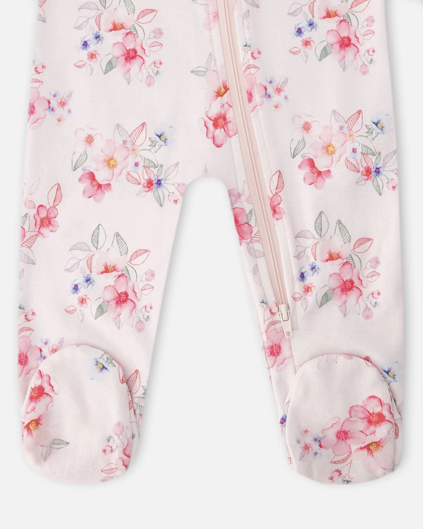 Organic Cotton Baby One-Piece Pyjama Pink Flower Print - Image 3