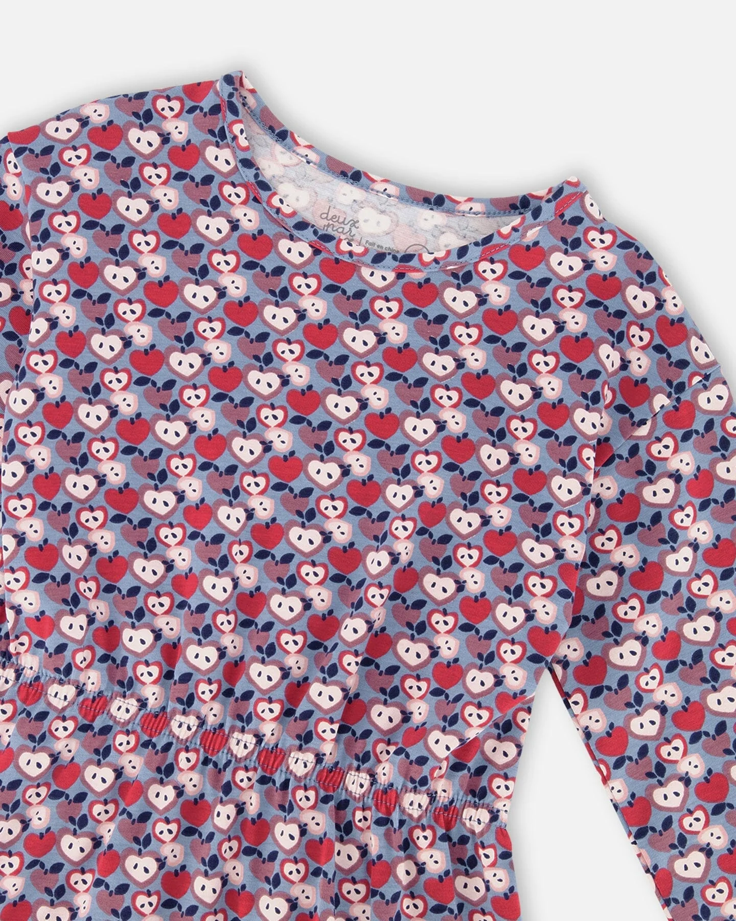 Organic Cotton Dress With Flounce Hem Blue Apple Print - Image 4