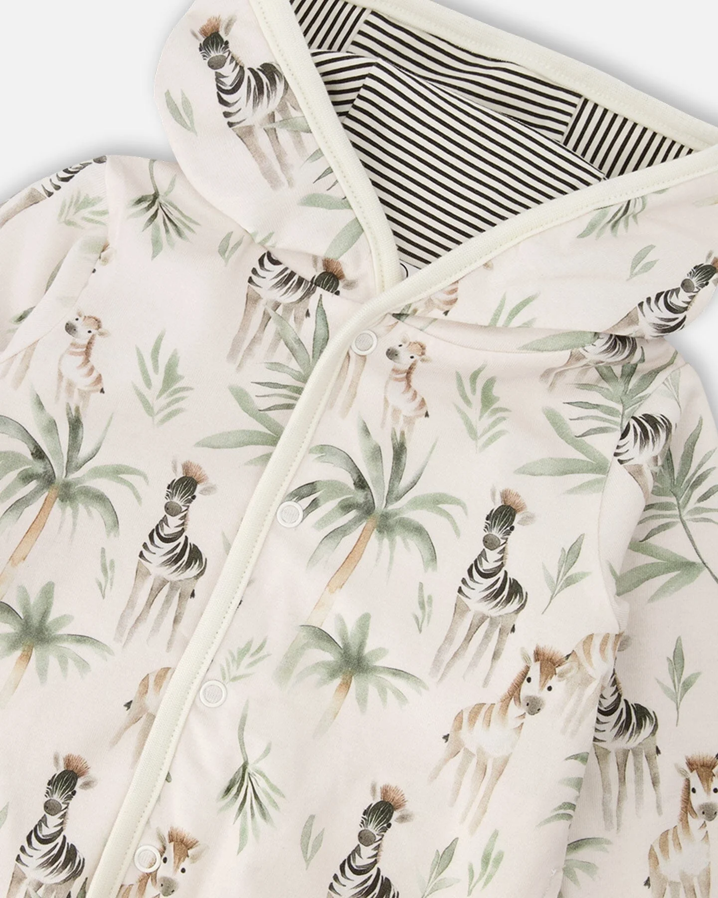 Organic Cotton Jersey Reversible Hooded Jacket Beige Zebra Print - Image 4