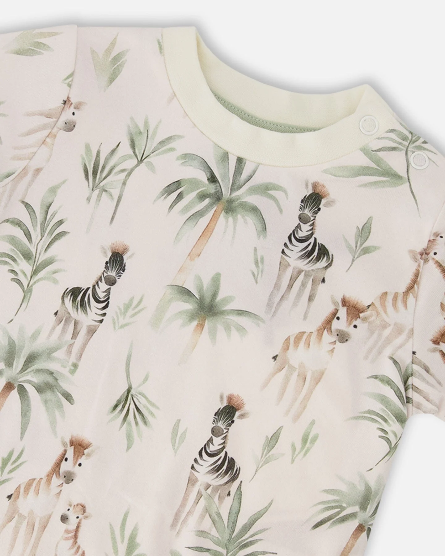 Organic Cotton Jersey T-Shirt And Cotton Rib Pants Set Beige Zebra Print And Sage Green - Image 4