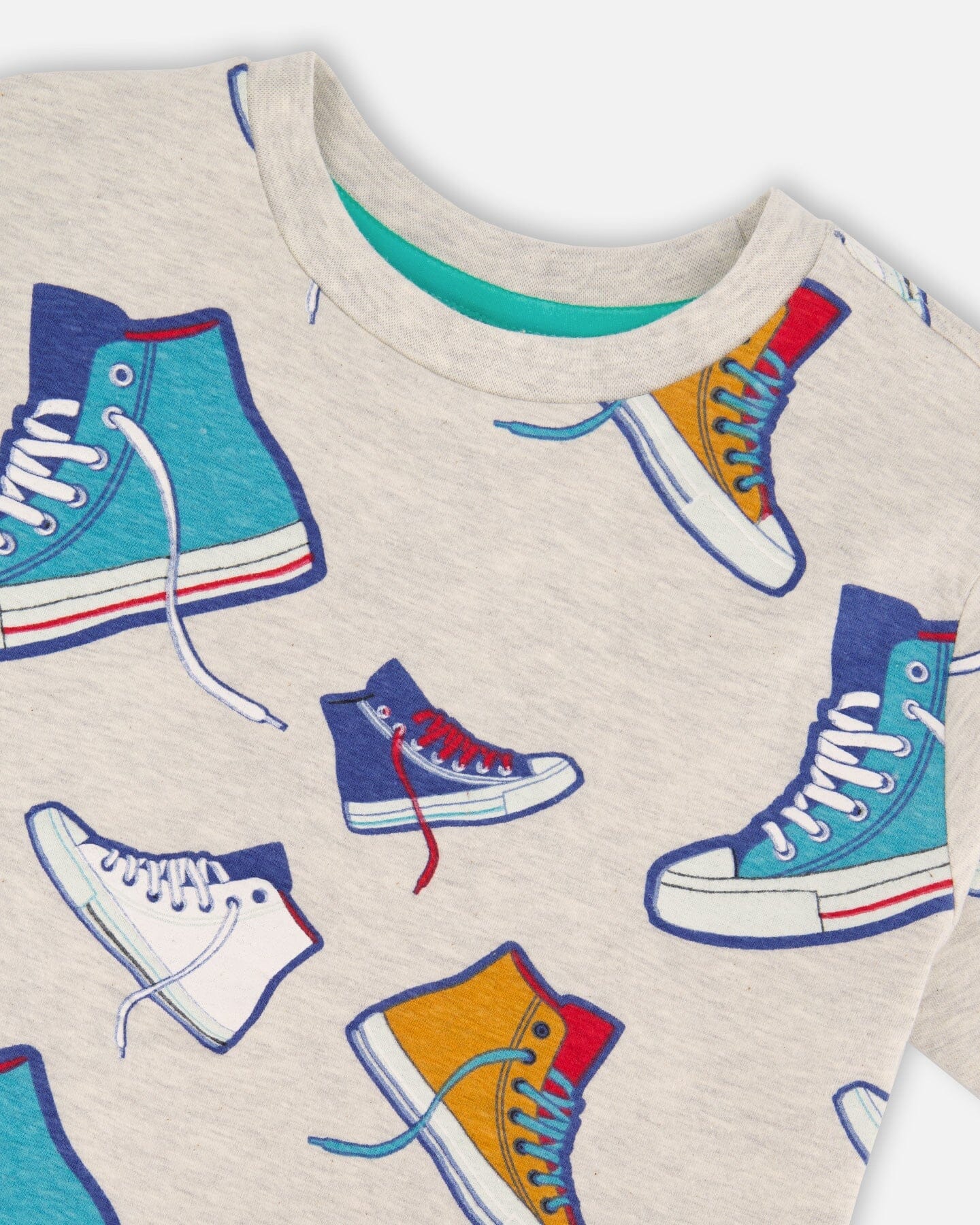 Organic Cotton Jersey T-Shirt Grey Mix Printed Shoes - Image 6