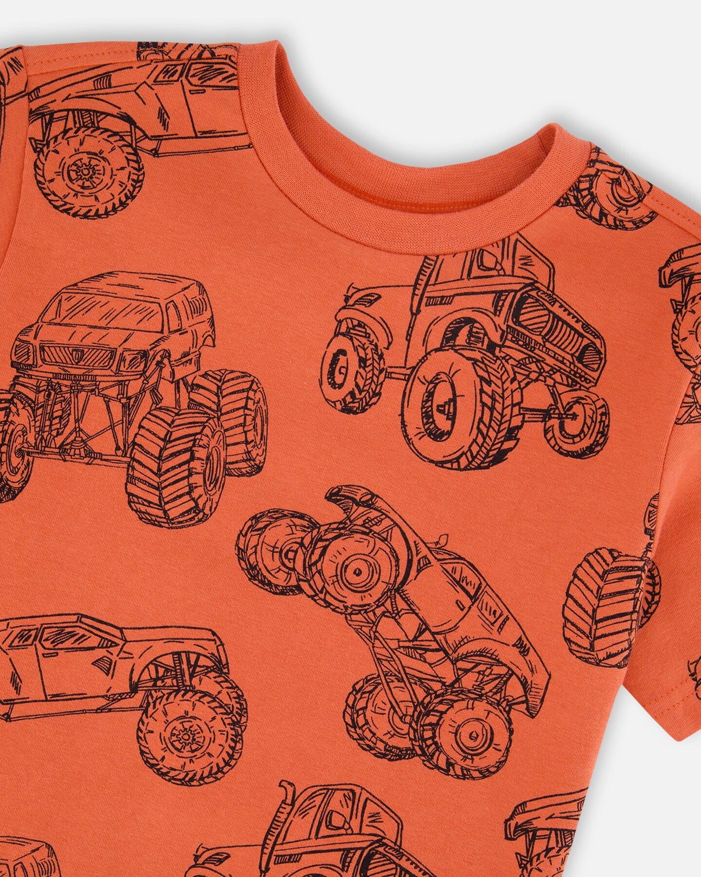 Organic Cotton Jersey T-Shirt Orange Printed Trucks - Image 4