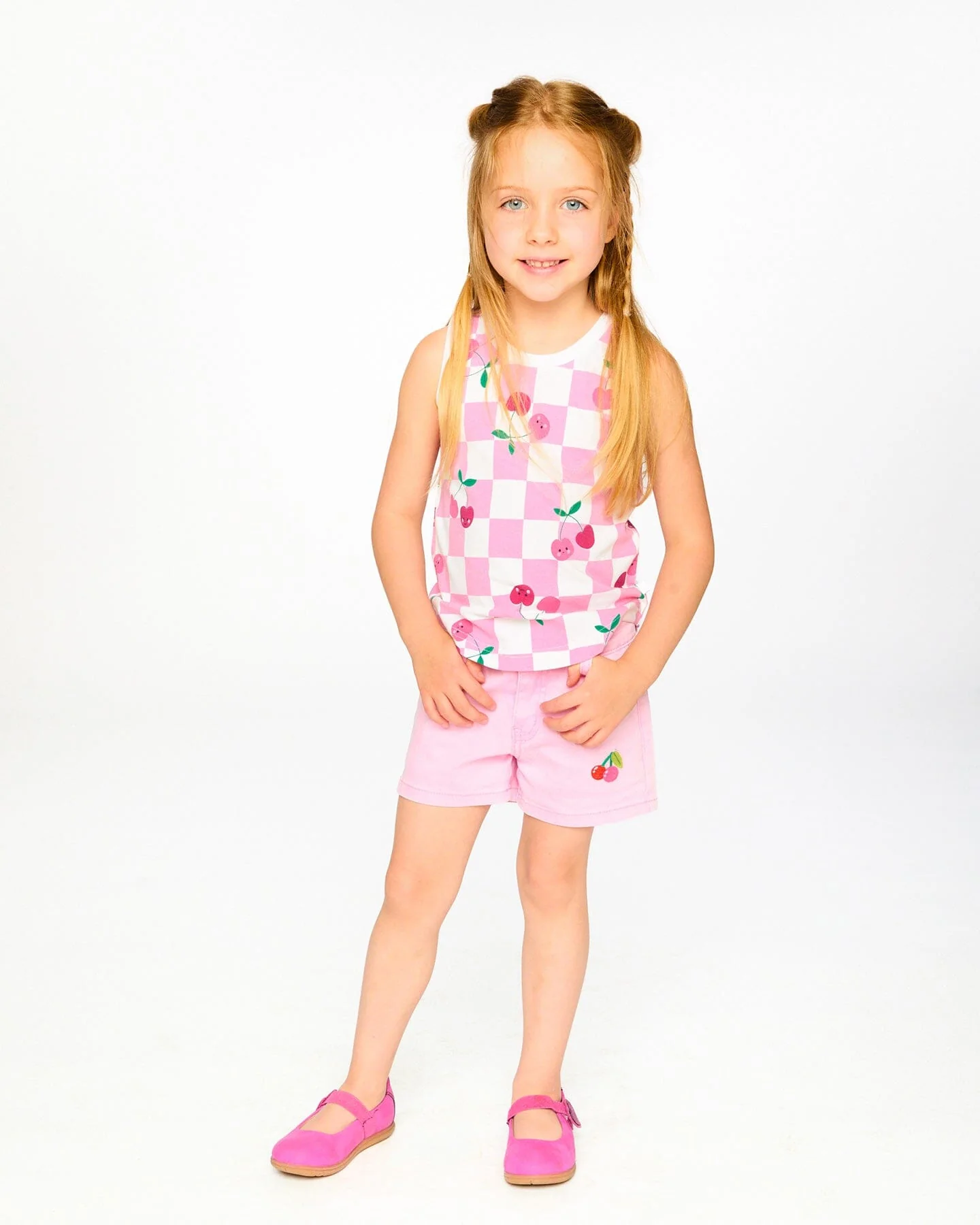 Organic Cotton Jersey Tank Top Pink Printed Cherries - Image 2