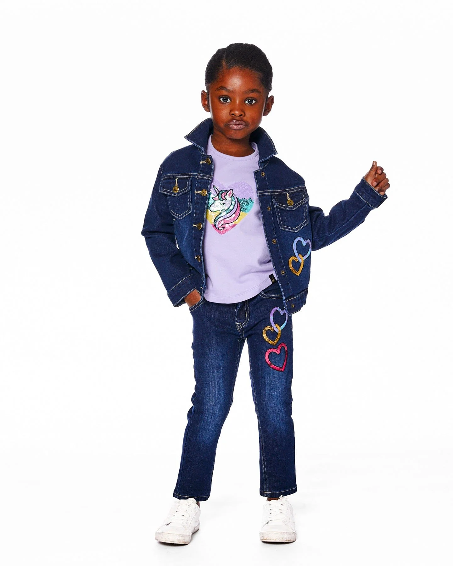 Organic Cotton Long Sleeve T-Shirt Lavender With Sequin Unicorn - Image 3