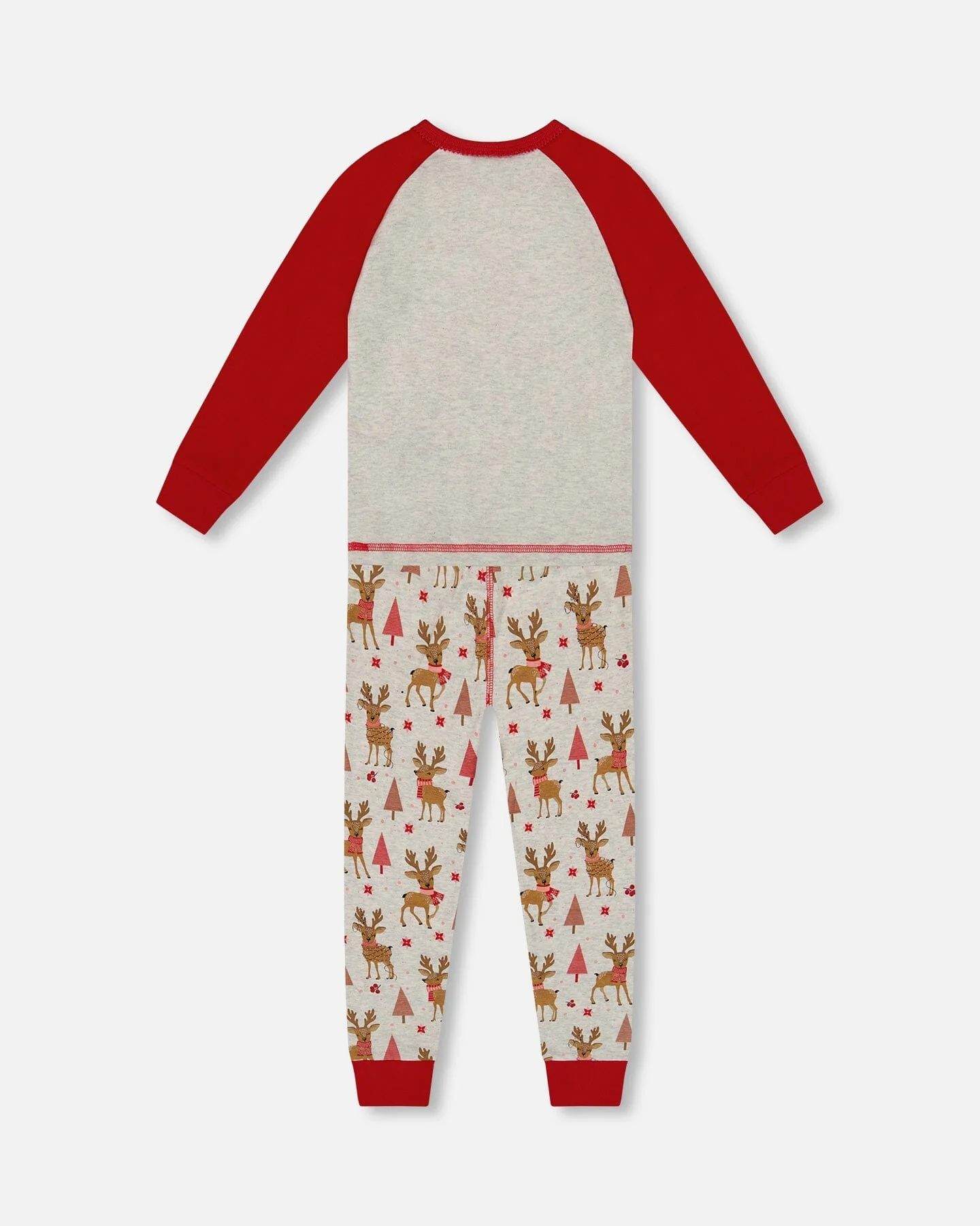Organic Cotton Two-Piece Pajamas Beige Girly Reindeer Print - Image 3