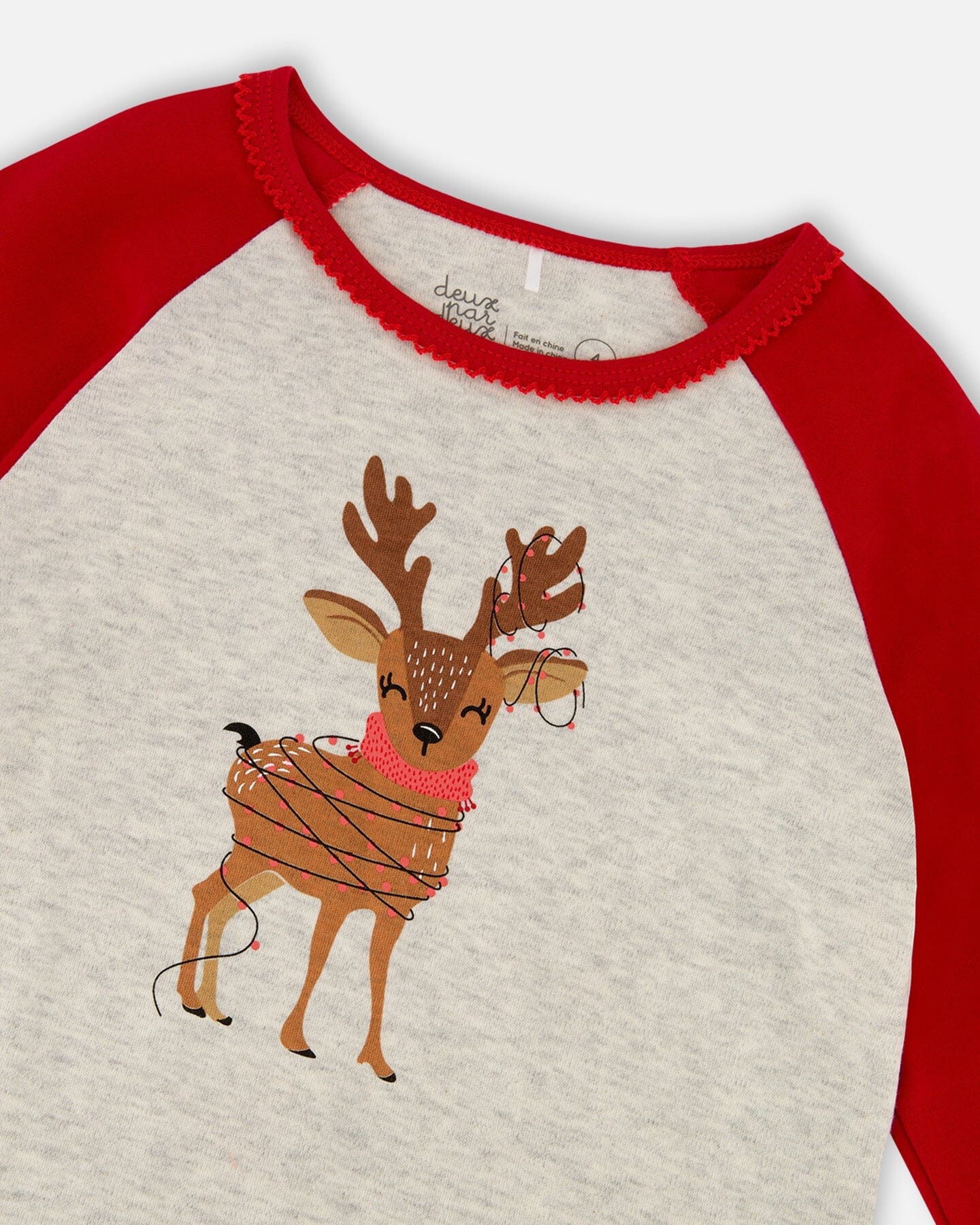 Organic Cotton Two-Piece Pajamas Beige Girly Reindeer Print - Image 4