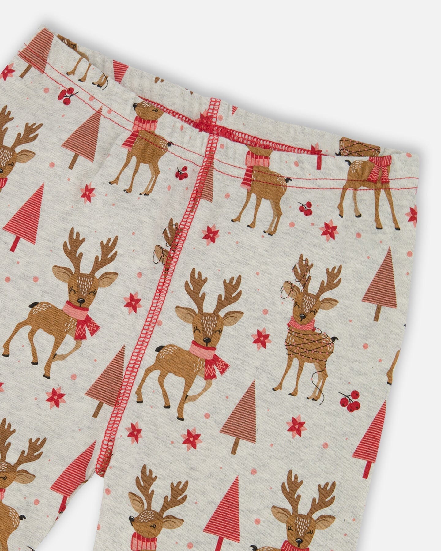 Organic Cotton Two-Piece Pajamas Beige Girly Reindeer Print - Image 5