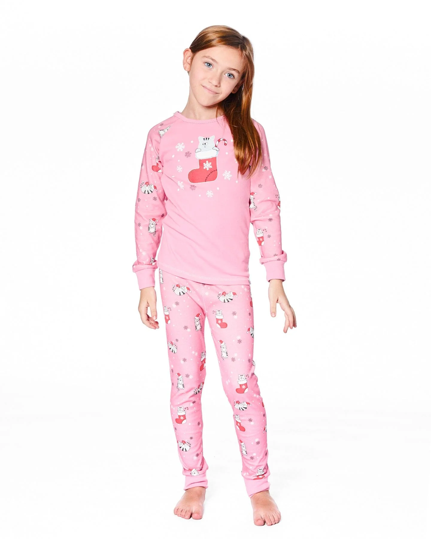 Organic Cotton Two-Piece Pajamas Pink Cat Print - Image 2