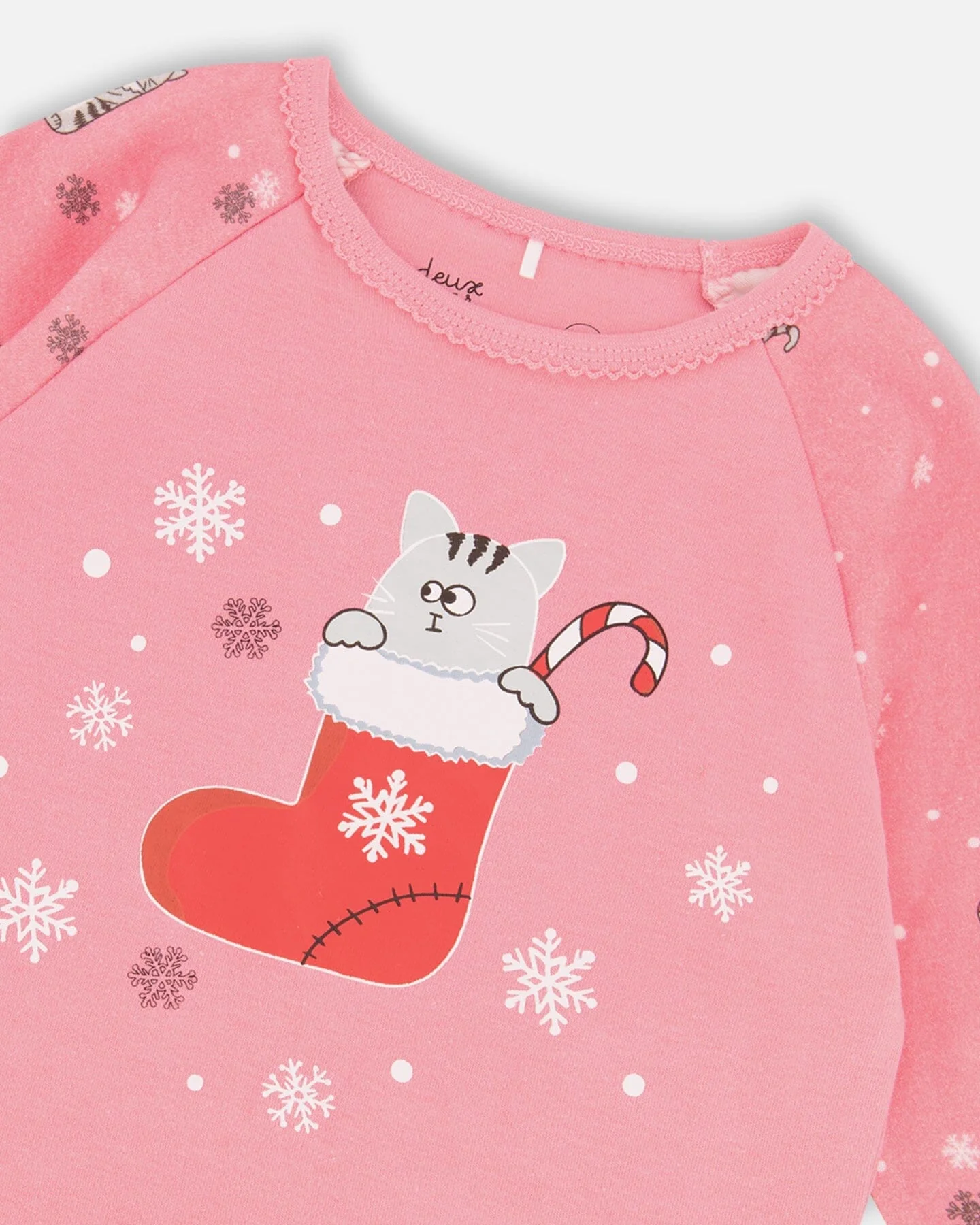 Organic Cotton Two-Piece Pajamas Pink Cat Print - Image 4