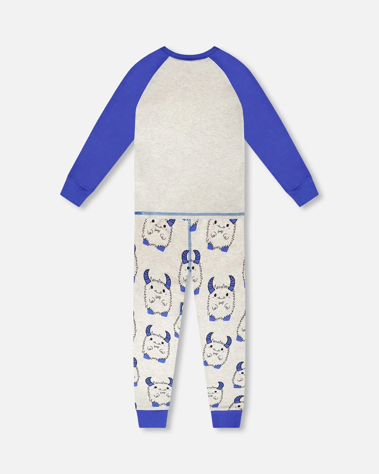 Organic Cotton Two-Piece Pyjama Set Grey Mix Monster Print - Image 3