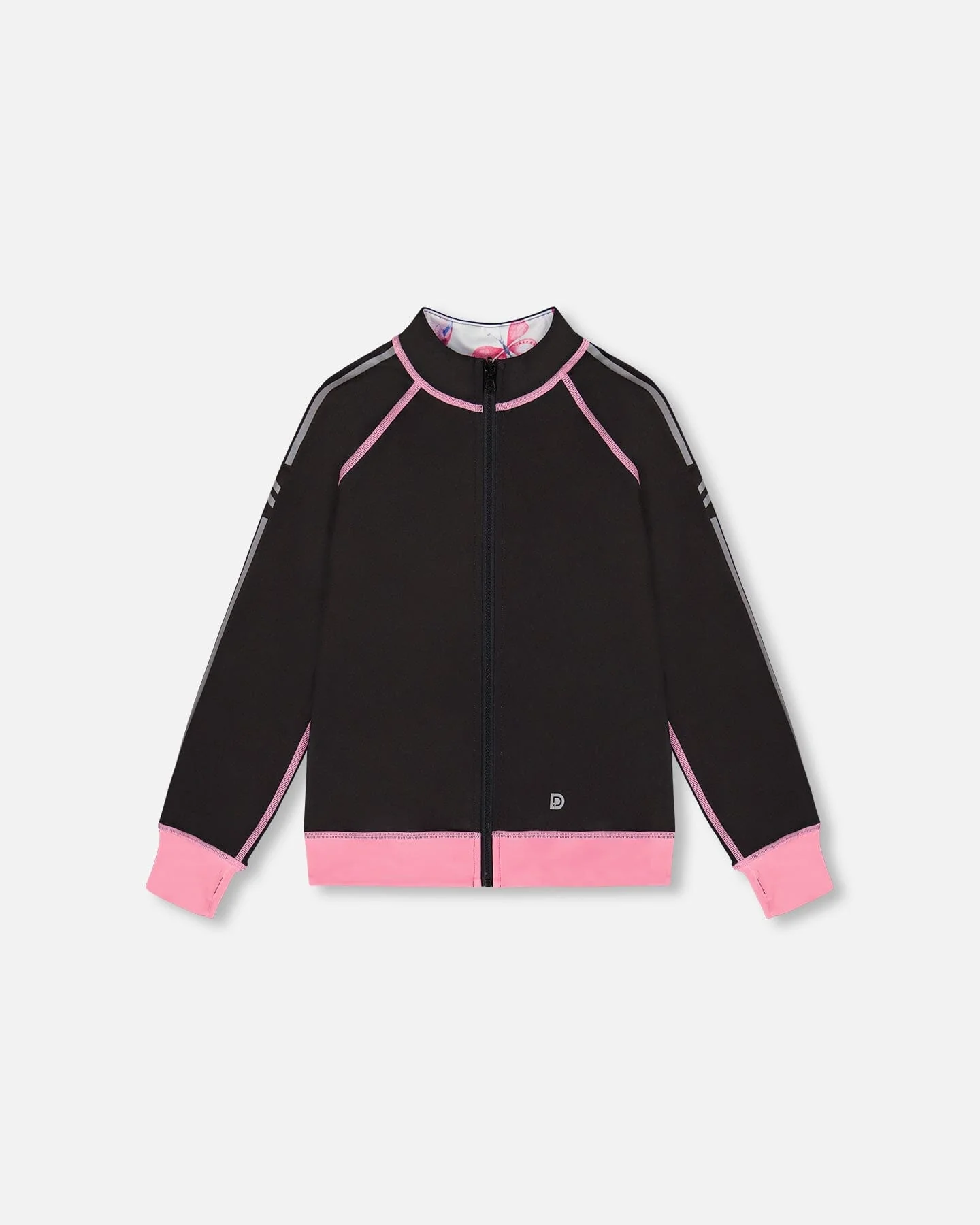 Printed Reversible Full Zip Athletic Cardigan Pink, Blue And Butterflies - Image 3