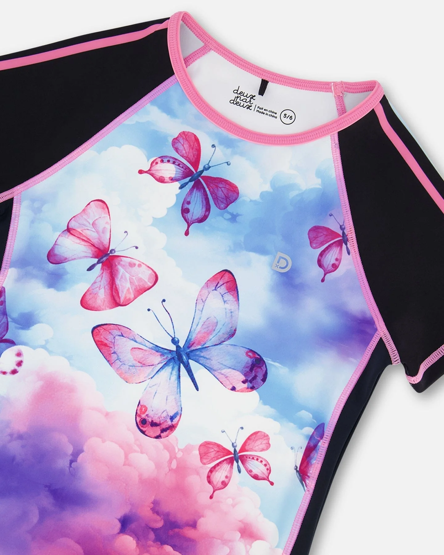 Printed Short Sleeve Athletic Top Pink, Black And Butterfly - Image 4